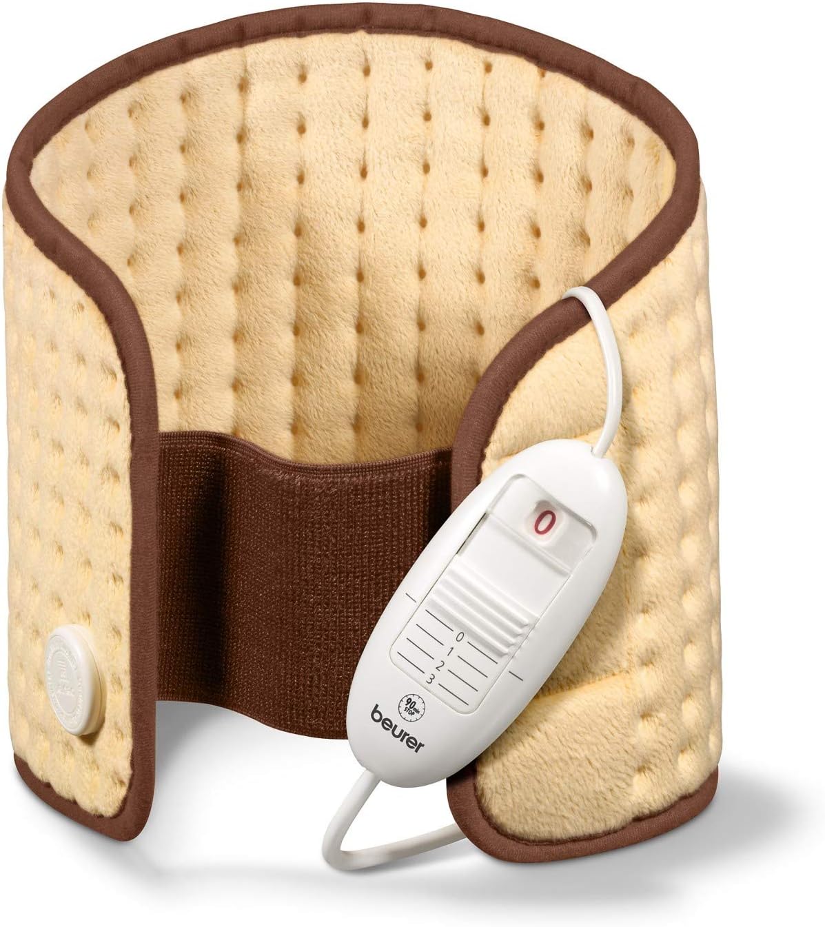 Beurer HK49 - Almohadilla electrónica cervical/lumbar/abdomen, superficie suave, lavable, 3 potencias, 100 W, 28 x 69 cm, cinturón velcro ajustable, color crema