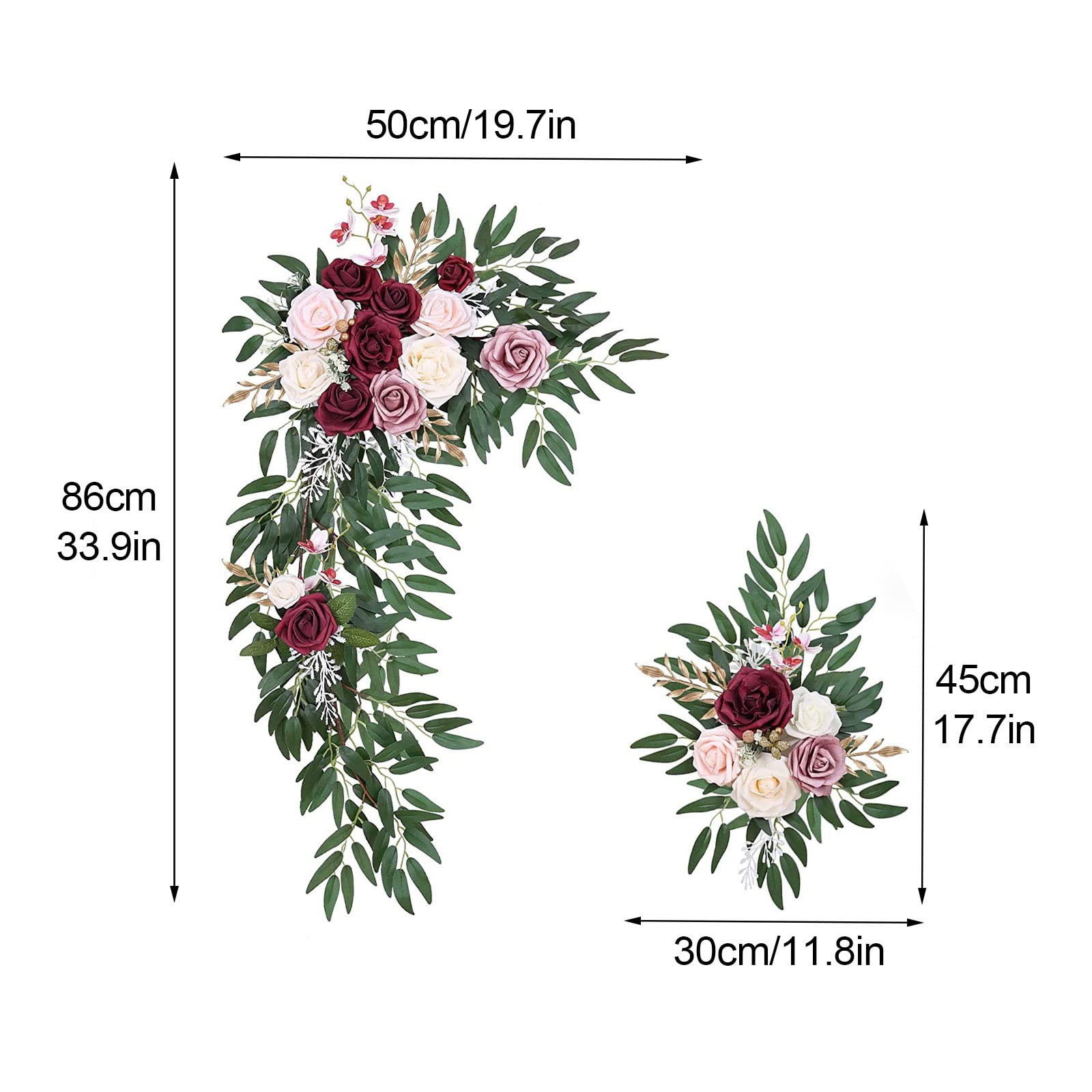 2 Stück Hochzeitsbogen-Blumen, Künstliche Rosen-Pfingstrosen-Blumengirlanden mit Grünen Eukalyptusblättern, Hochzeits-Willkommensschilder, Künstliche Grüne Girlanden für (B)