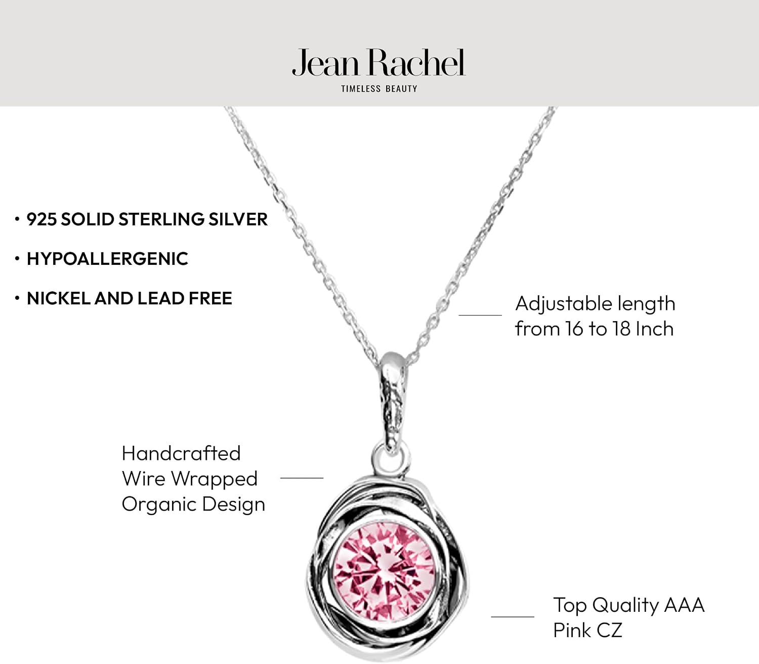 JEAN RACHEL JEWELRY 925 Sterling Silver Necklace for Women - Wire Wrap with Bezel Set Cubic Zirconia Vintage Design - Hypoallergenic, Lead & Nickel Free - Artisan Handcrafted Statement Necklace image 5