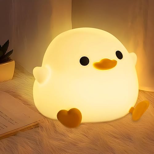 Miniatura 8 de Luz nocturna de pato plano, bonita lámpara de pato de silicona suave con control táctil, recargable, temporizador y atenuador para niños, regalos