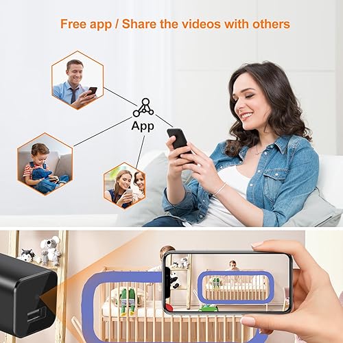 Miniatura 4 de Cámara con cargador USB - Cámara pequeña WiFi - Full HD 1080P Mini cámara inalámbrica para niñera detección de movimiento con aplicación Live Feed