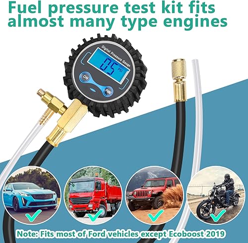 Miniatura 6 de BETOOLL Medidor de presión de combustible, kit de prueba de presión de combustible, kit de medidor digital de presión de combustible, inyector de