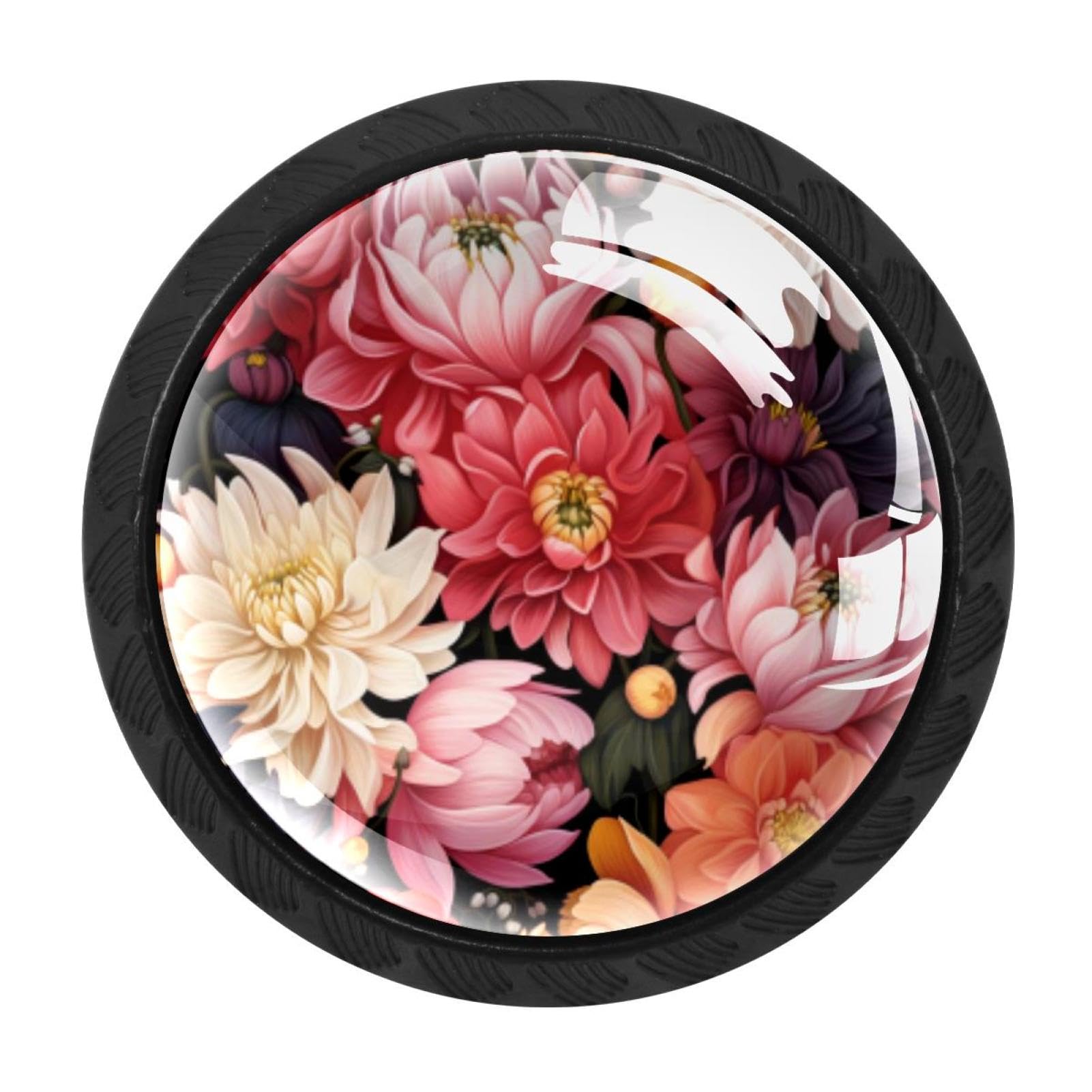 CHENZZZZ 4 Pack Drawer Knobs, Black Handle Dresser Drawer Pulls, Round Decoration Cabinet Hardware Pulls with Screws for Kitchen Cupboard Wardrobe, Flower Petal
