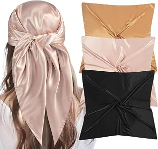 35” Large Square Satin Head Scarf - 3Pcs Silk Like Head Scarves Silk Bandana Satin Hair Scarf Head Wraps For Women