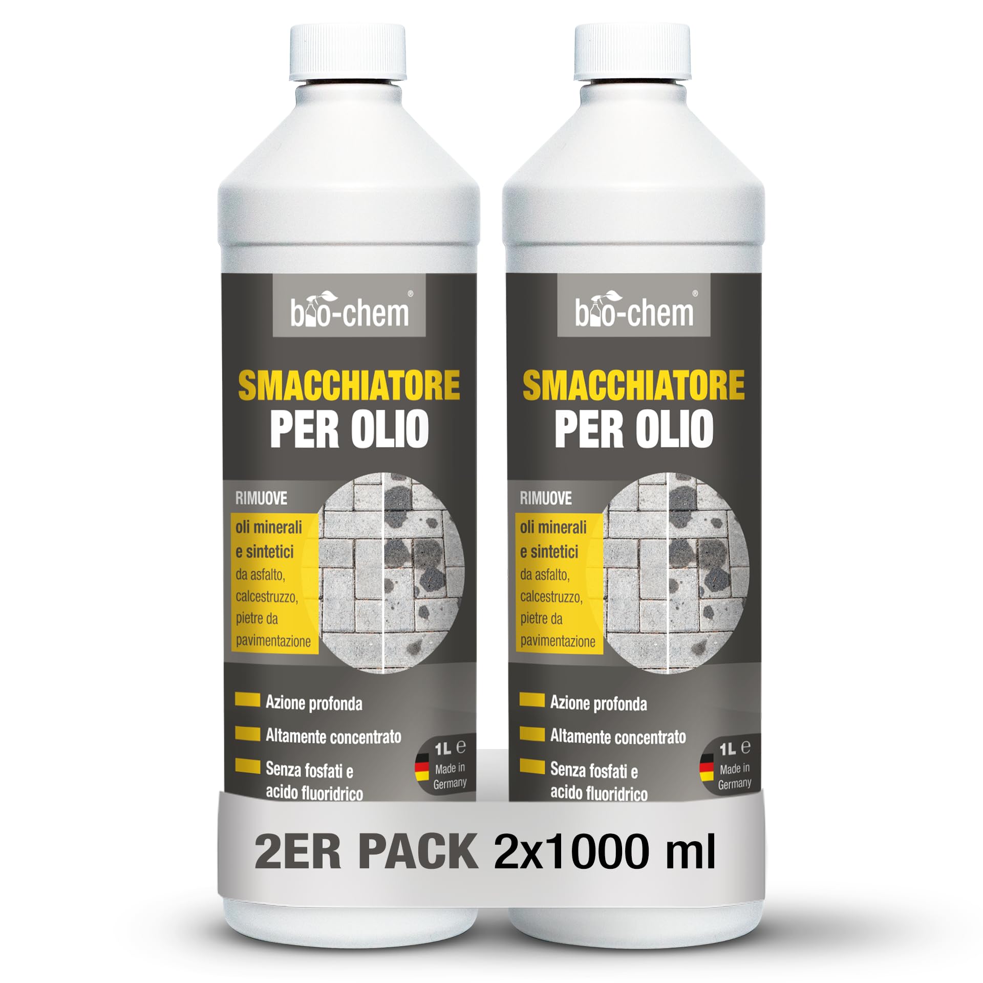 bio-chem - Smacchiatore per Macchie d'olio 2L - Smacchiatore concentrato biodegradabile - Pulizia per pavimentazioni in Pietra, Asfalto - Detergente per Auto, Garage e terrazzi
