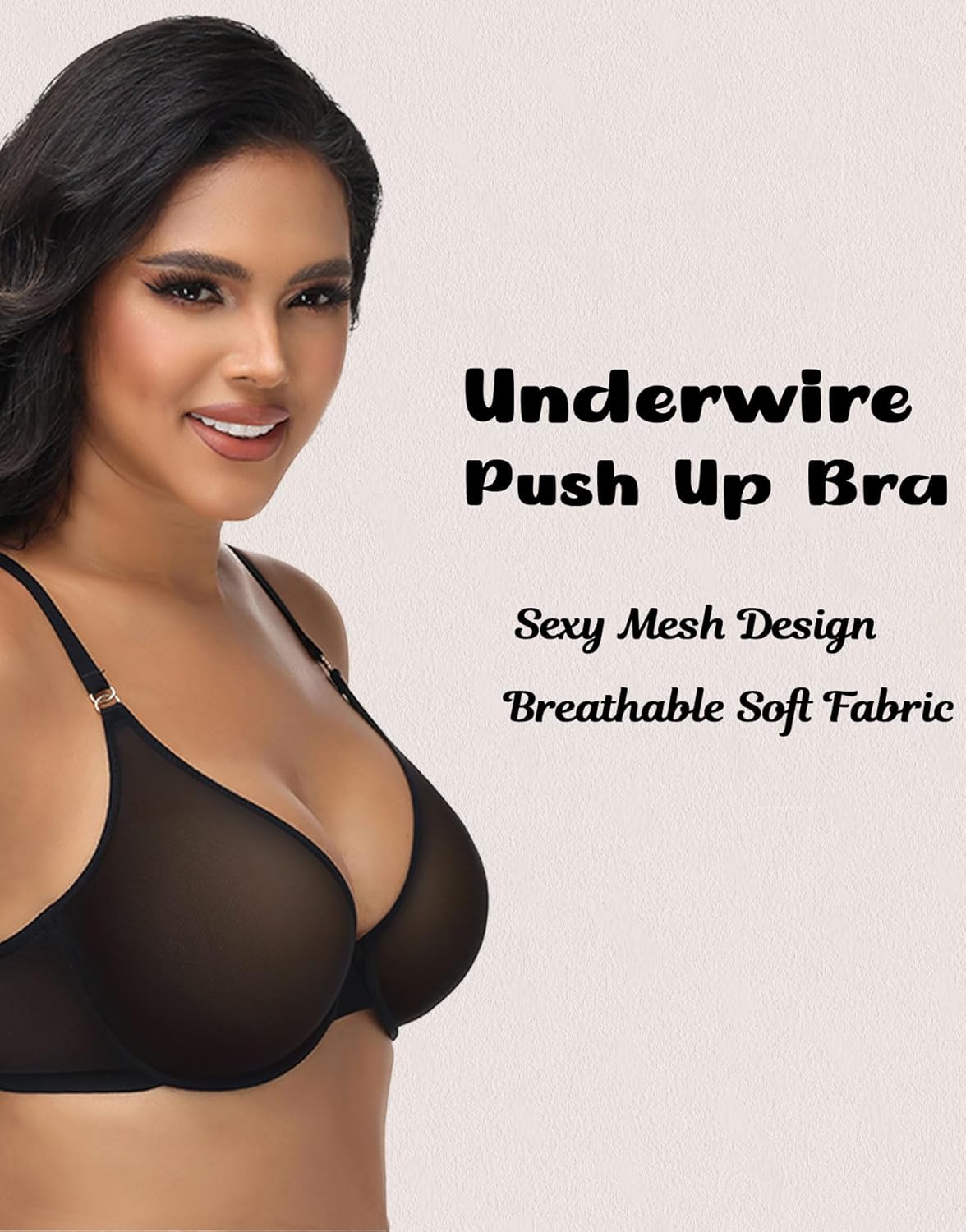 Demi Bras for Women Plunge Unlined Sheer Balconette Bra Mesh See Through Seamless Push Up Bra Wired Comfort No-Pads - Image 4