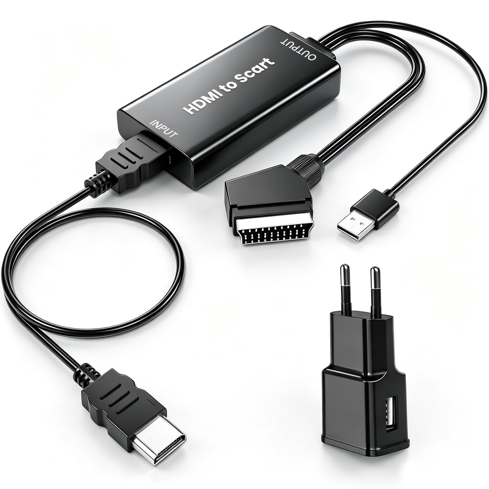 AMANKA HDMI a Scart Convertitore, 480i-1080P HDMI Ingresso SCART Uscita Adattatore Con HDMI e USB Cavo con HD Stereo Audio Adaperter per DVD HDTV SKY PS VHS ecc