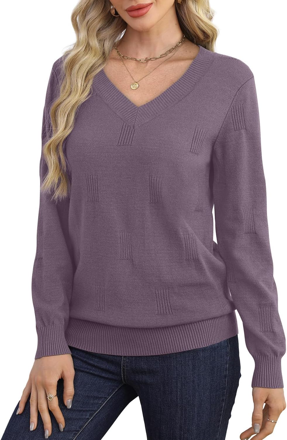 WIHOLL Sweaters for Women V Neck Long Sleeve Tops Fashion Lightweight Pullover Clothes Fall Outfits 2026 - Image 4