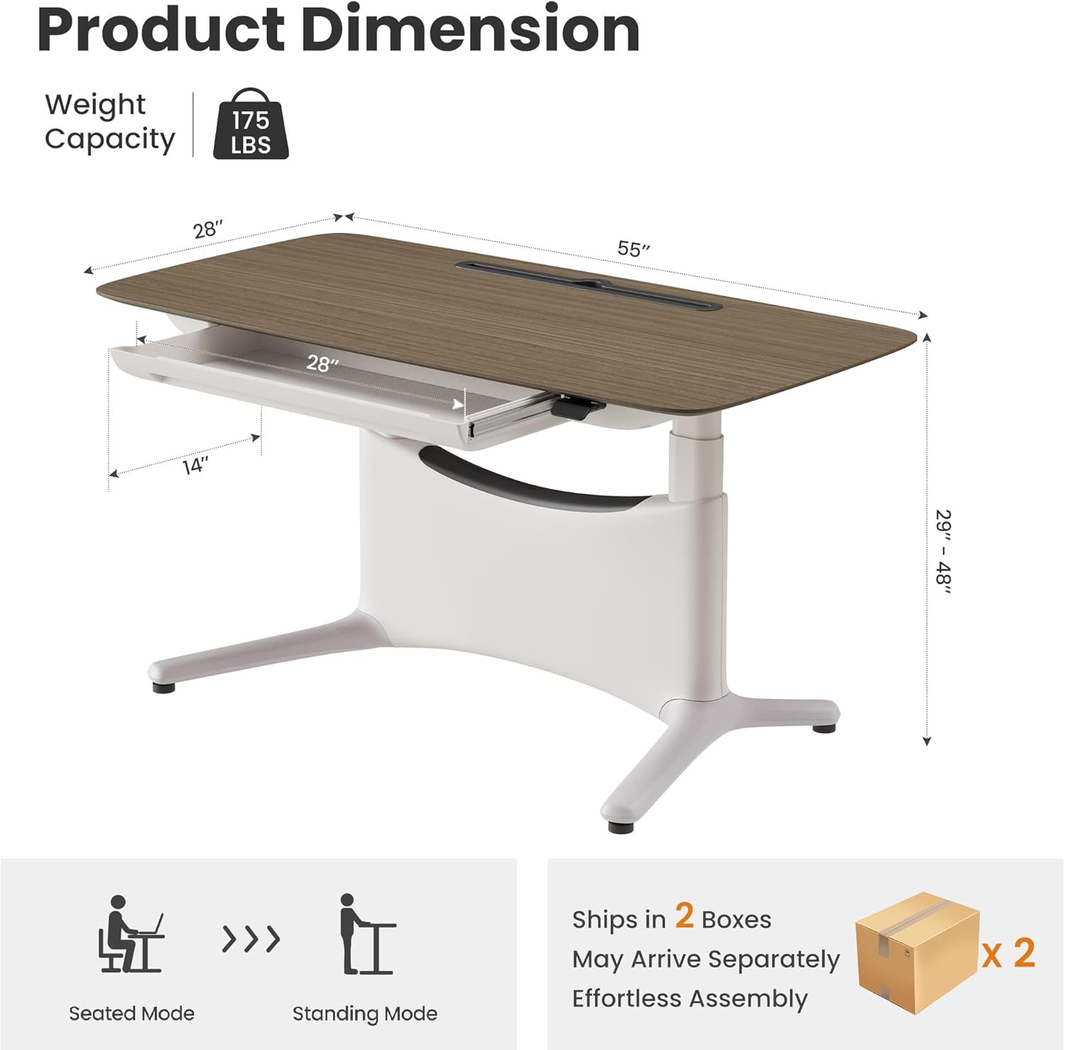 Diagram showing the dimensions and weight capacity of the COLAMY LumiDesk.