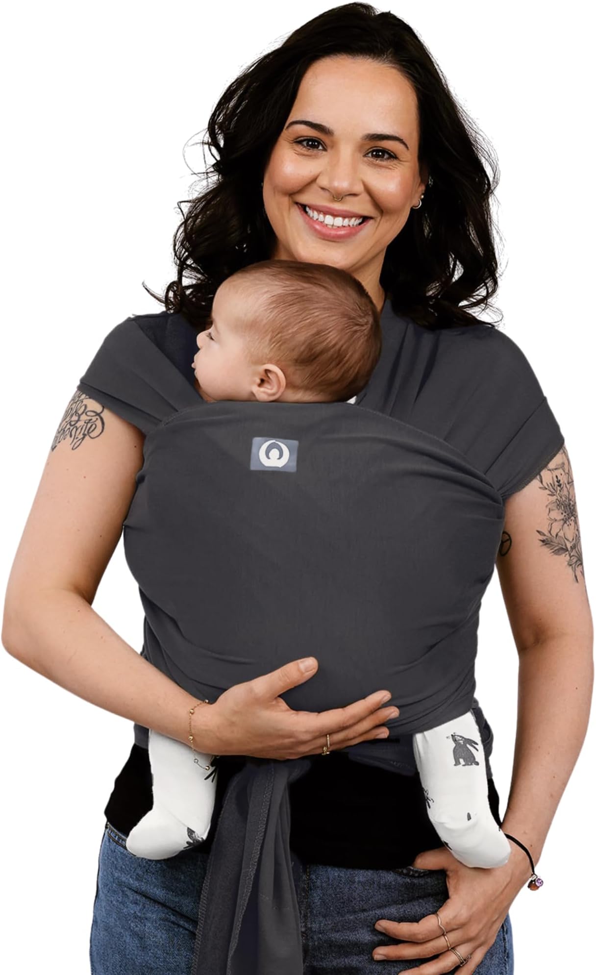 Gaia Baby Carry Stretchy Baby Wrap โ 100% Organic Cotton, Hip Dysplasia Institute Certified, Ergonomic Baby Carrier (Newborn to 15 kg) โ Graphite
