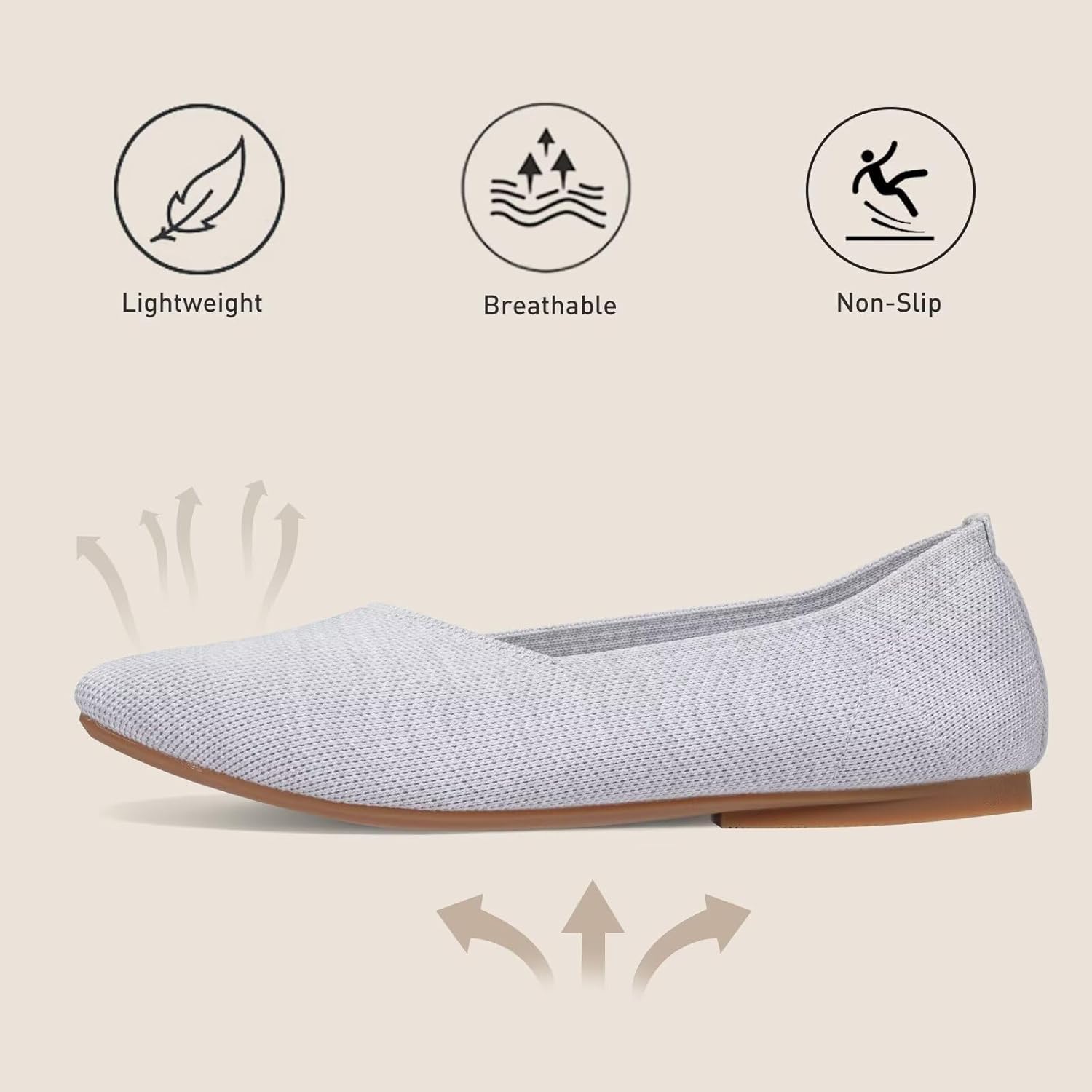 Frank Mully Women's Knitted Flats Square Toe Shoes Breathable Ballet Flats with Arch Support Comfort Walking Shoes for Women - Image 5