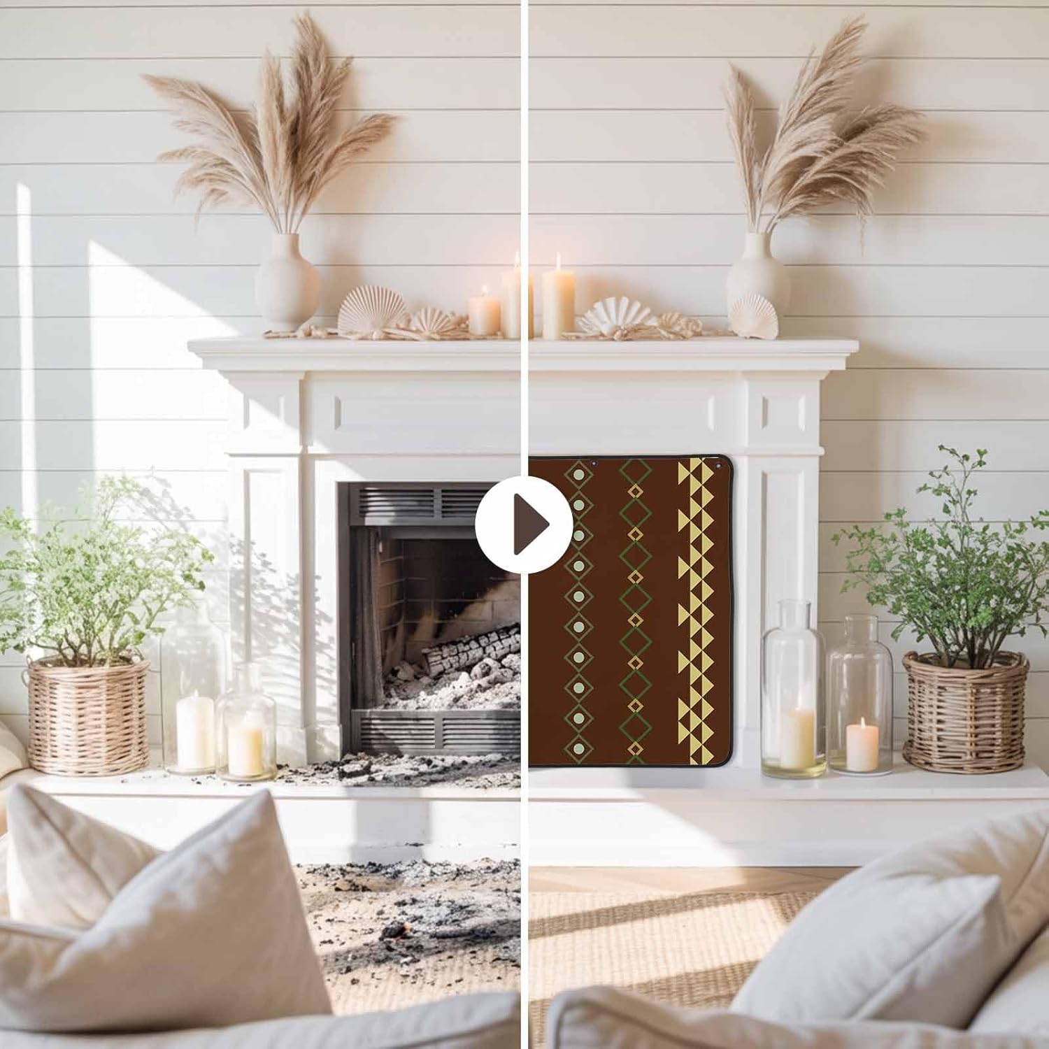 Magnetic Fireplace Cover Brown Boho Geometric Fireplace Screen Decorative Bohemian Tribal Stripes Insulation Fireplace Blocker Save Energy Fireplace Draft Stopper Covers for Living Room 36x30 Inch