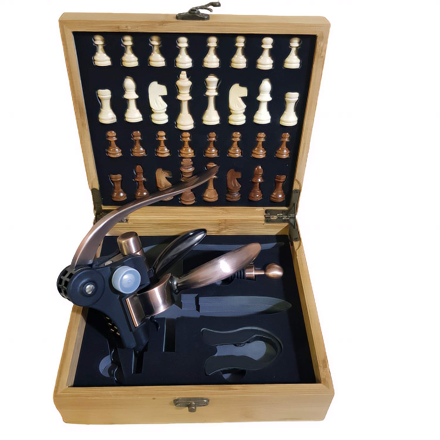 Brownline set of wine opener and chess
