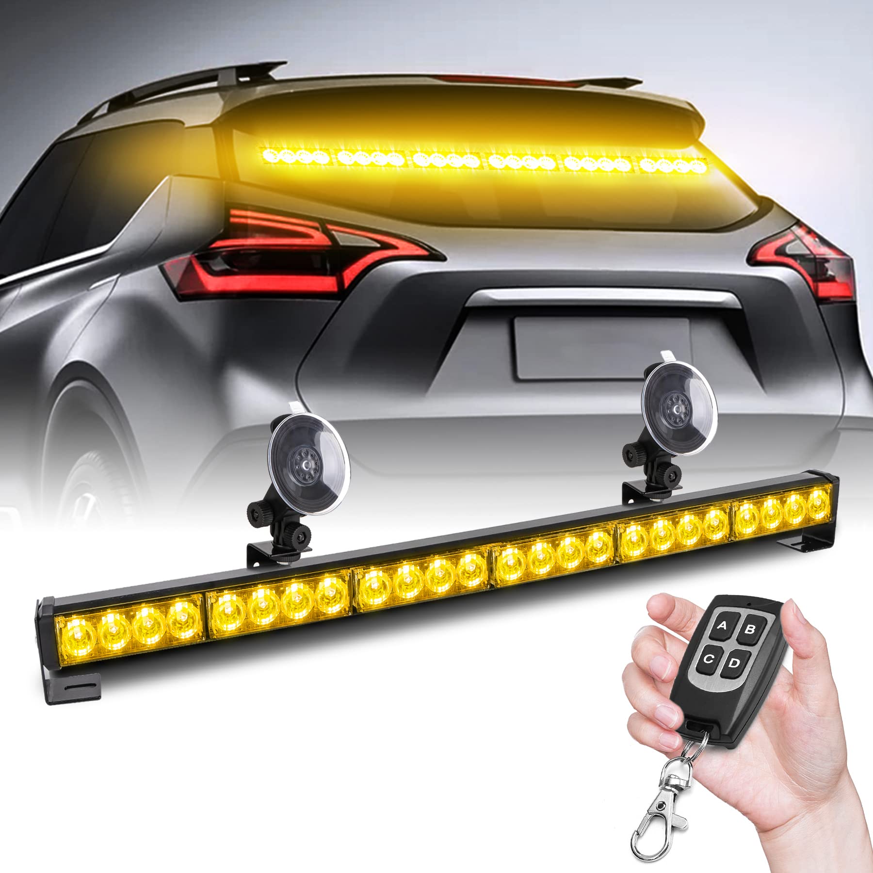Photo 1 of TeddyTT Emergency Strobe Lights Bar Dual Color Directional Traffic Advisor Warning Strobe Flash Visor Lights for Vehicles Trucks Suction Bracket 27 Inch 6 Panel Led Wireless Remote Control Amber