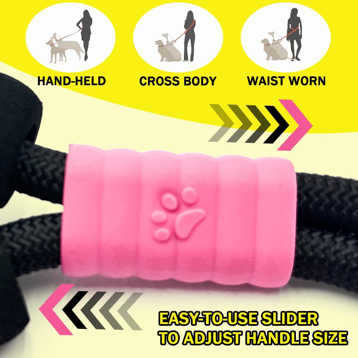 Hands Free Double Dog Leash, No Tangle Double Dog Leash, Adjustable Handles Fit Small, Medium and Large Dogs (Black)