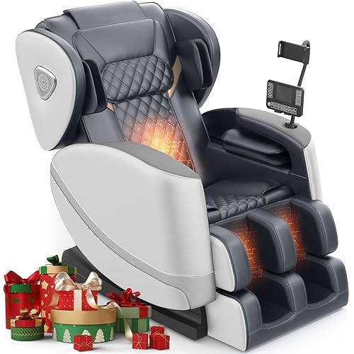 2025 Massage Chair Full Body, Zero Gravity Massage Chair with 10 Fix Rollers, Heating, Foot Massage, Auto Modes, Bluetooth Speaker, Touch Screen Controller (Light Gray)