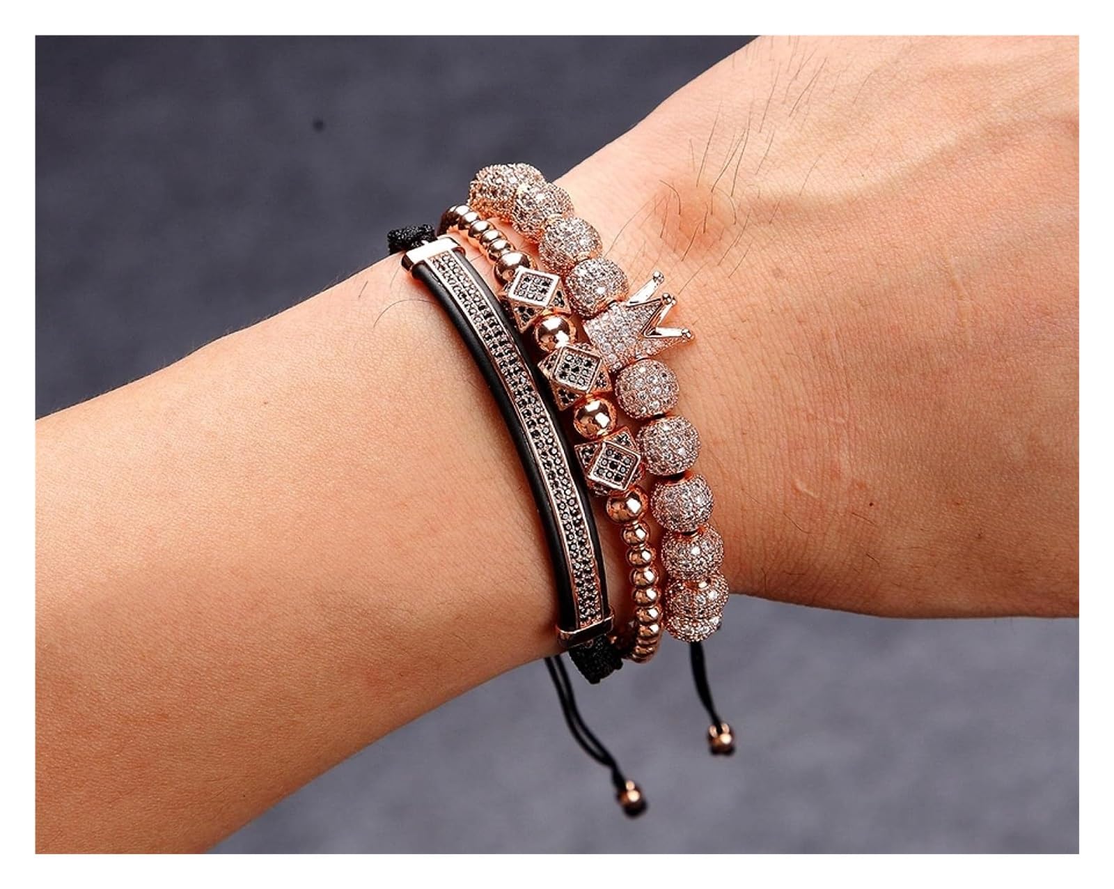 JCAKES Bracciali con perline Bracciali Gioielli Ragazze Intreccio Braccialetto di perline fatto a mano Zirconia Pavimentato Bend Bar Charm Corda Gioielli Regalo for uomo Donna Delicato