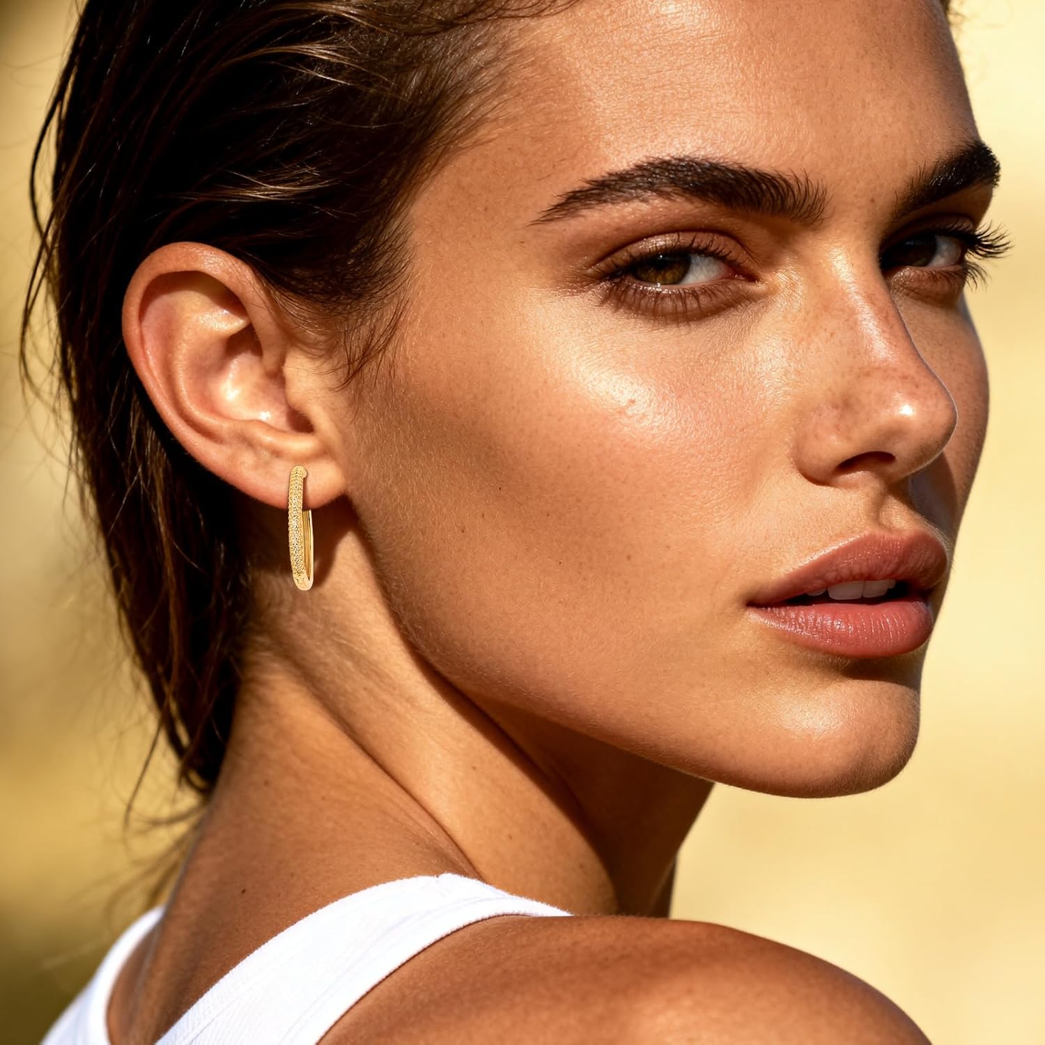 Gold Hoop Earrings for Women,Hypoallergenic Lightweight Cubic Zirconia Hoop Earrings 26mm Sparkly Sterling Silver Gold Earring for Women