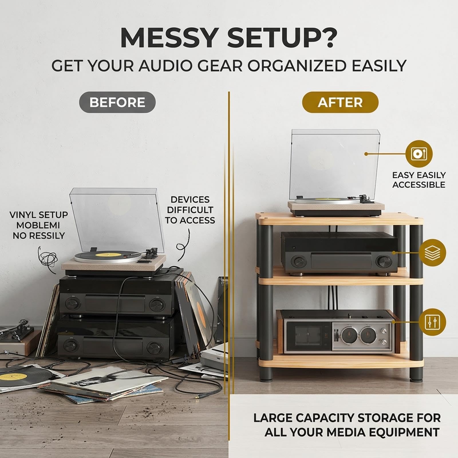 Audio Rack, 1-4 Tier Stereo Stand With Open Frame Design