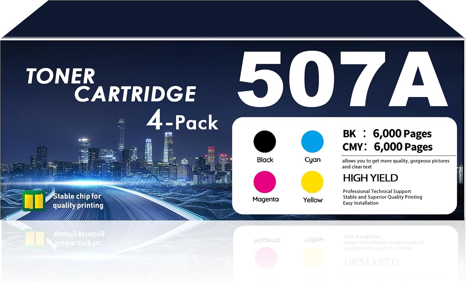 507A Black, Cyan, Magenta, Yellow Toner Cartridges 4 Pack High Yield Compatible for HP 507A CE400A CE401A CE402A CE403A Works for Laser jet Enterprise 500 Color M551, MPF M575, MPF M570 Series Printer