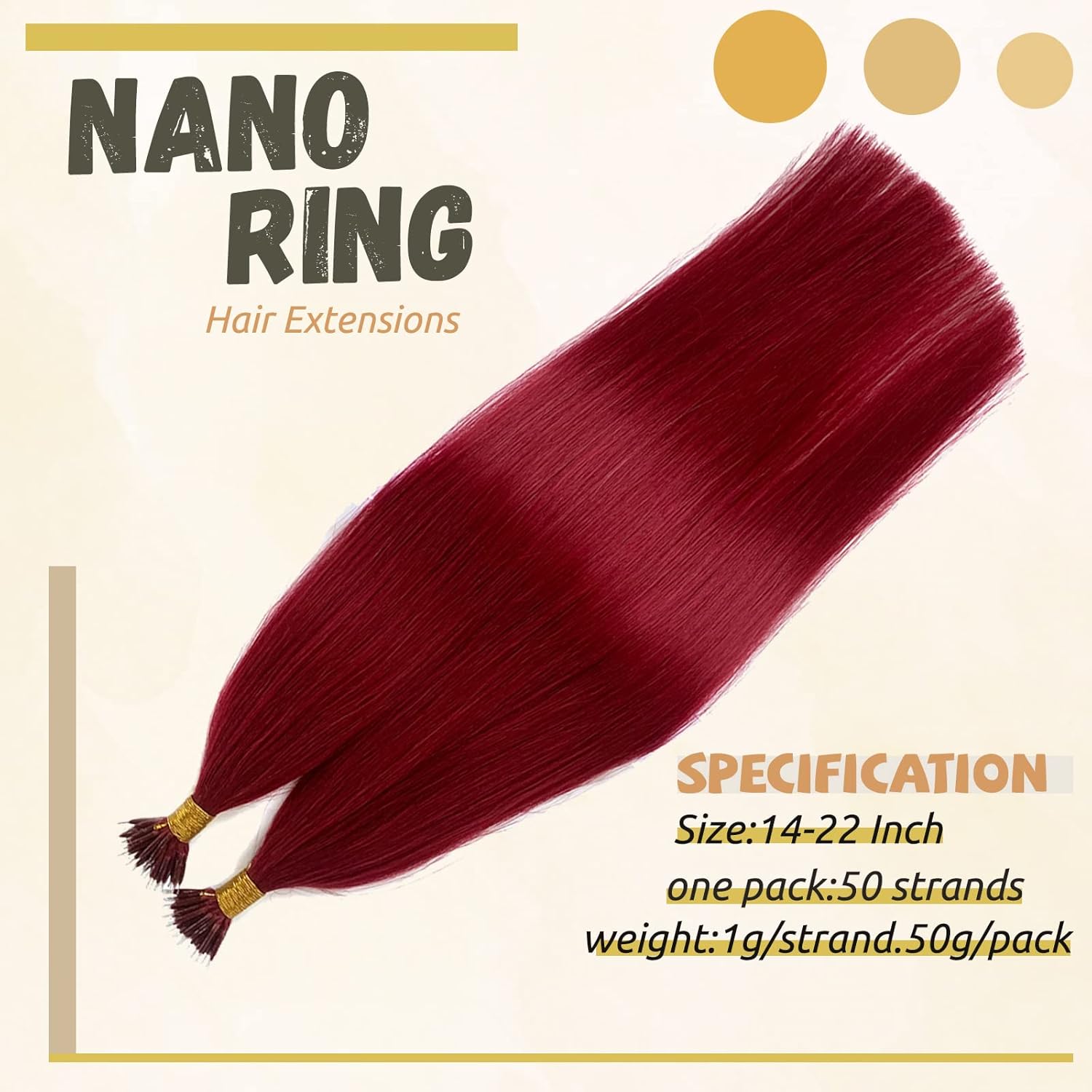 22 Inch Burgundy Nano Ring Hair Extensions Real Human Hair 99J Burgundy Bead Hair Tip Human Hair Extensions Straight Pre Bonded Nano Tip Extension Cold Fushion for Women 50g/50s Color Wine Red