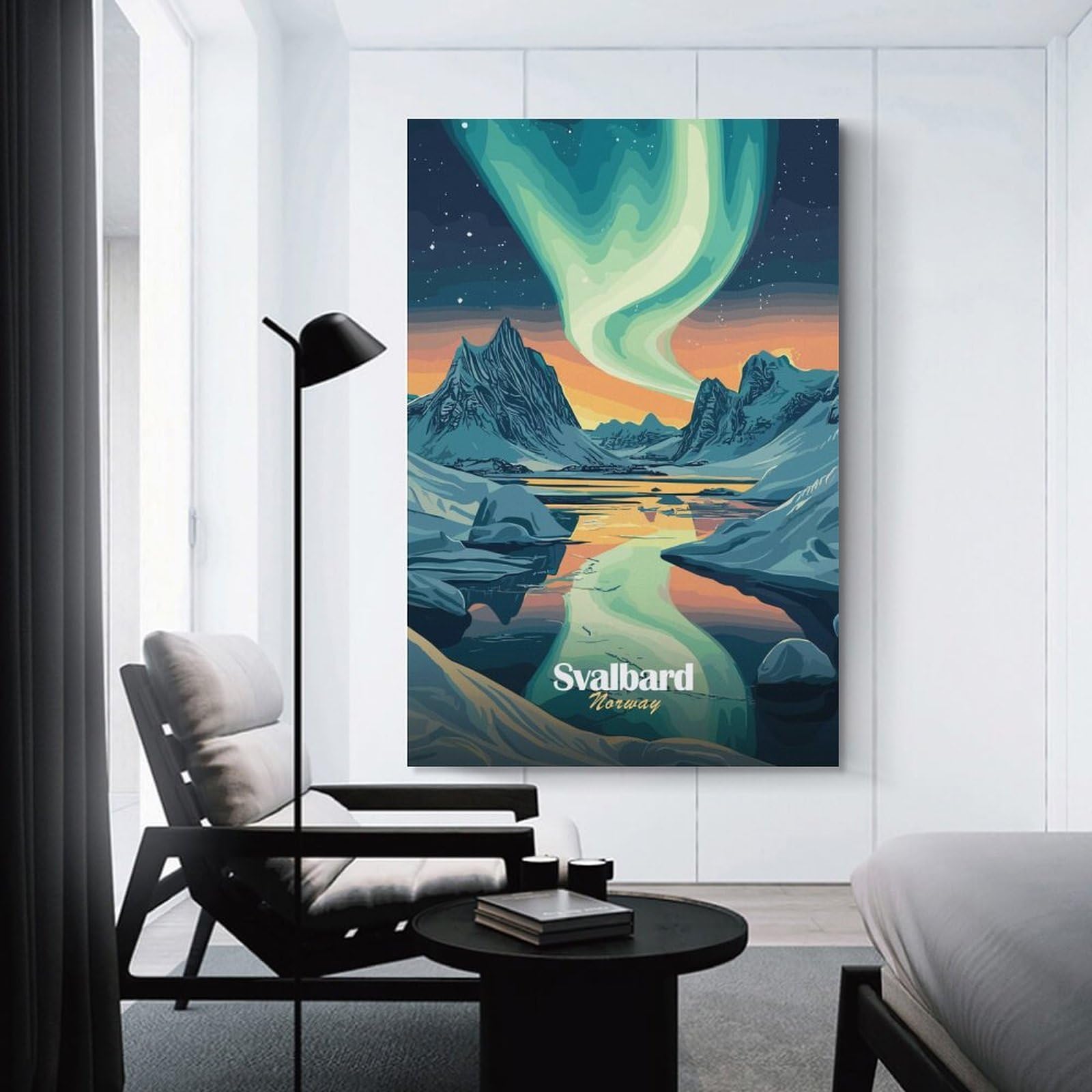 Junmoney Svalbard Aurora Borealis Decorative Canvas Print, 24x36inch(60x90cm), for New Home Styling, Lounge Or Bedroom, Wall Decor with Flexible Room Appeal