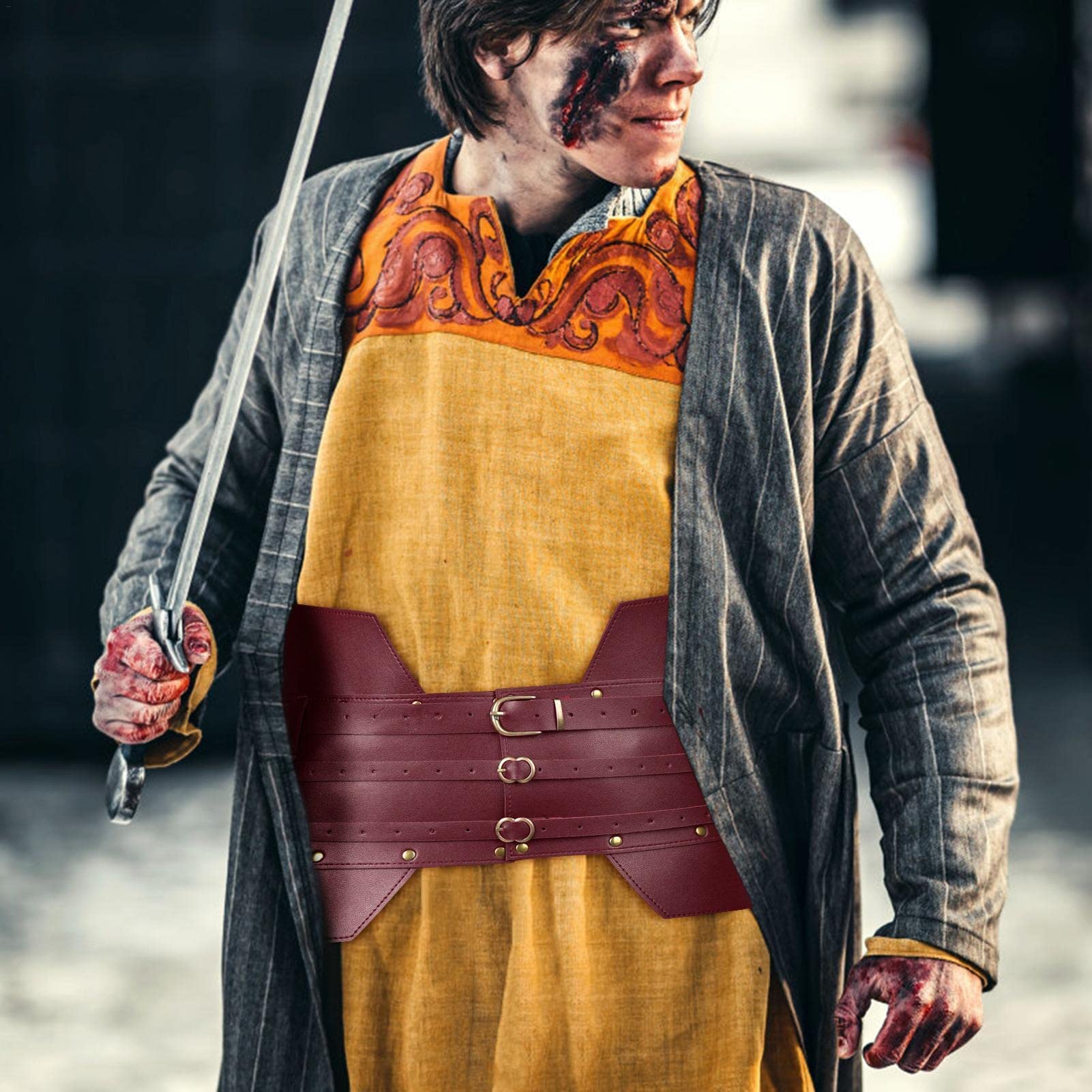 Cintura armatura medievale in pelle larga | Accessori per costumi cosplay fatti a mano con cintura Steampunk | Cintura armatura del cavaliere vichingo rinascimentale