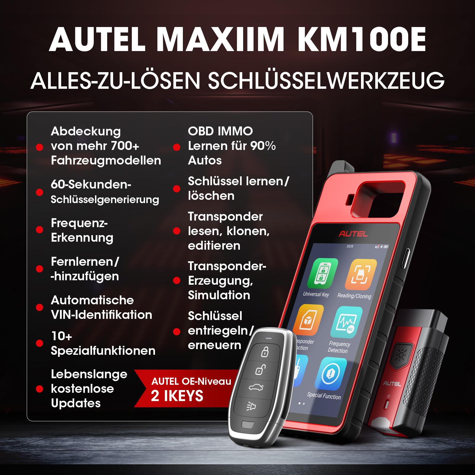 Autel MaxiIM KM100E Schlüsselanhänger Programmiergerät, 2024 Neueste Lite von IM508 IM608, 60s Schlüssel-Generierung, IMMO Lernen, Chip lesen, schreiben, klonen, Eingebauter APB112, 2PCS IKEYs