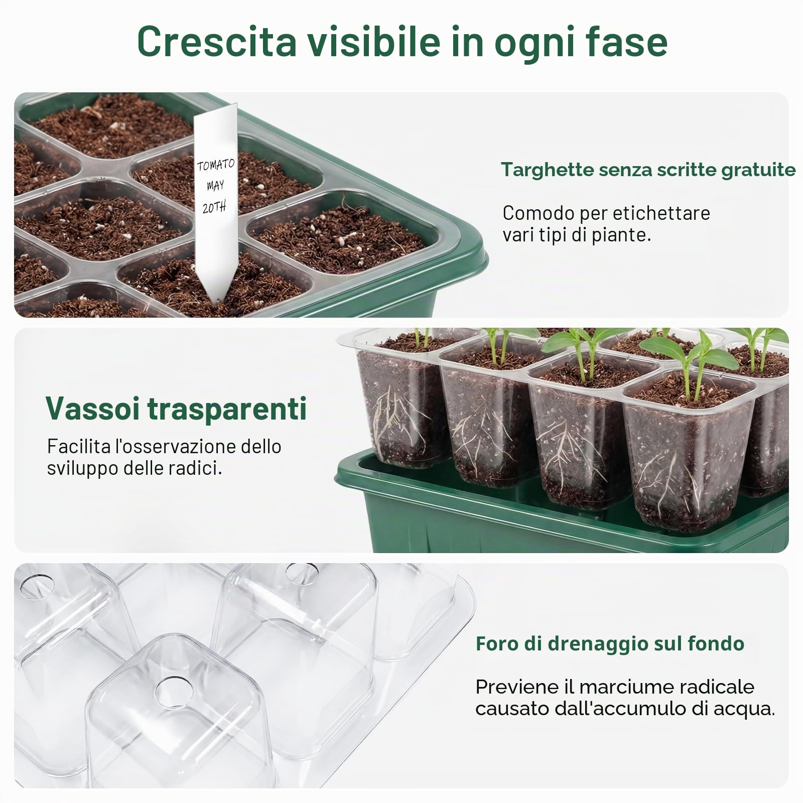 Verdenu Semenzaio, 6 Pezzi Semenzaio Germinazione, Mini Serra Rialzata Alveoli per Semina, 12 Fori di Propagazione dei Semi, Vassoio Germinazione per Semi con 7 Strumenti di Ventilazione