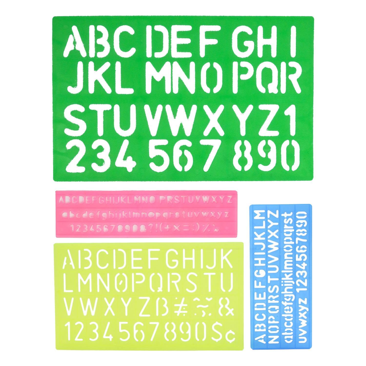 KKLM テンプレート 英数字レター DIY絵画塗装道具 4枚セット 英数字レター 大文字 アルファベット 数字 描画用 テンプレート 製図 定規 ステンシルシート 繰り返し利用可能