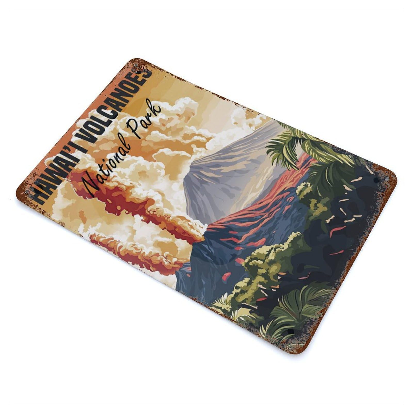 Hawaii Volcanoes National Park Rust Effect Tin Sign 11.8"x7.9", Farmhouse Wall Decor for Farmhouse, Kitchen And Entryway Decor