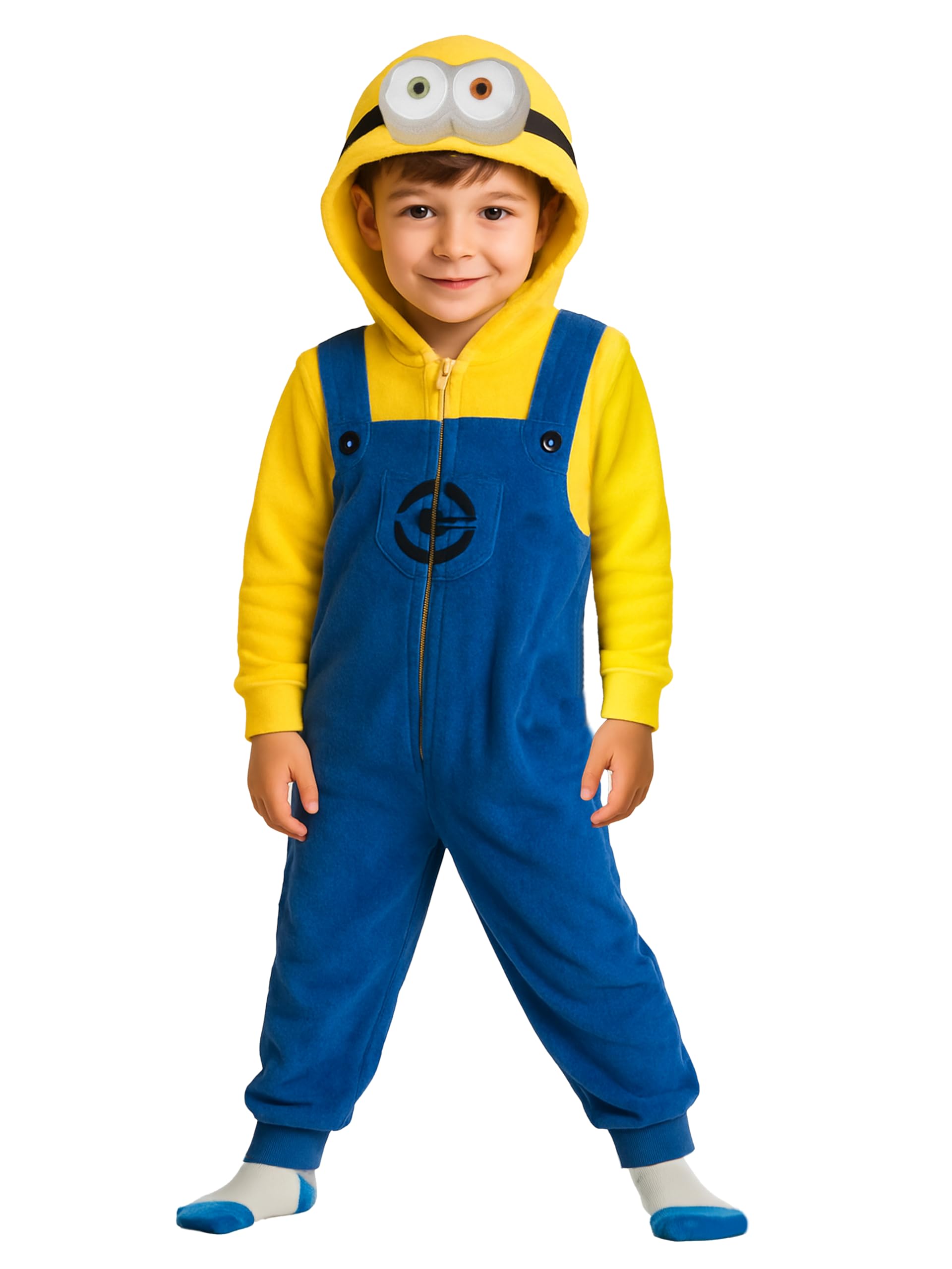 Minions kombinezon z kapturem dla dziewcząt i chłopców – kombinezon dla dzieci, jednoczęściowy, uniseks, żółty/niebieski