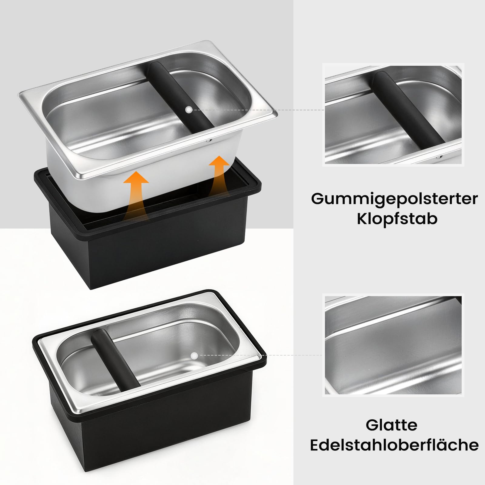 Caja para Posos Café de Café de Acero Inoxidable, Contenedor de Gran Capacidad con Amortiguadores de Goma y Juntas de Silicona, Duradero y Fácil de Limpiar — view 2
