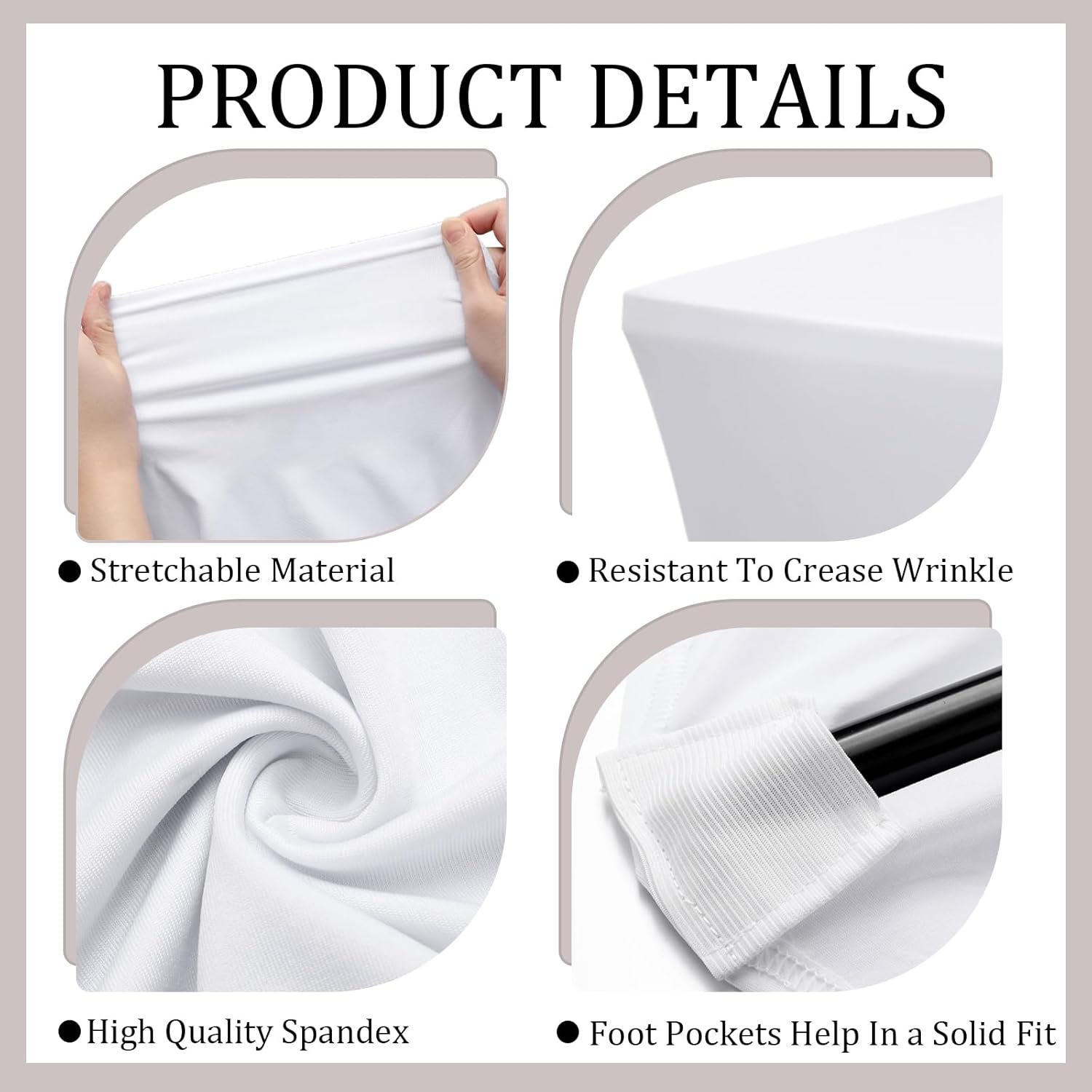 2 Pack 6ft Bench Covers Stretch Folding Bench Cover Spandex Chair Cover Wrinkle Resistant, Removable and Washable Chair Covers for Weddings, Party, Craft Show, Display, Events(White)