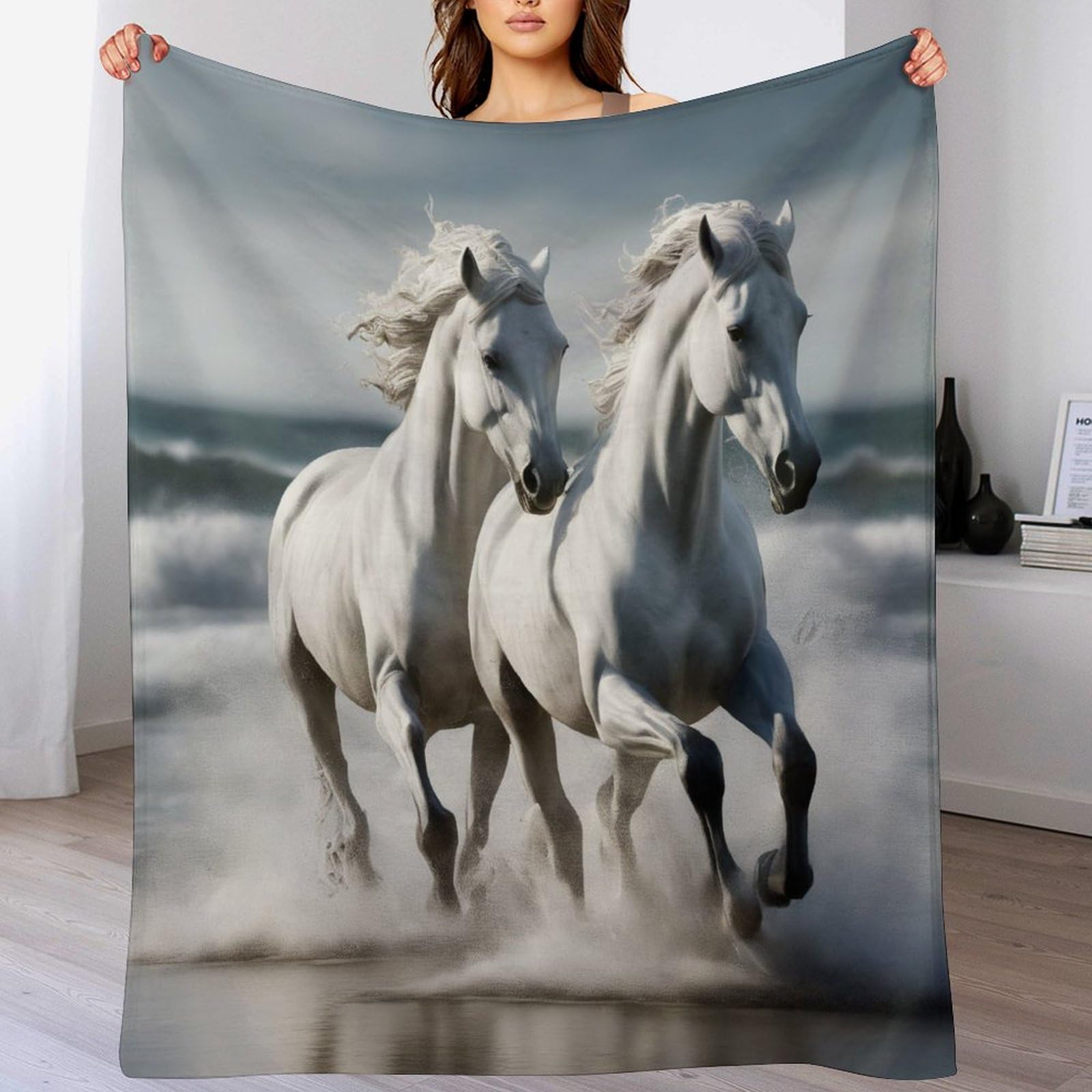 Couverture canapé chaude pour les soirées d'hiver avec son grand format imprimé cheval