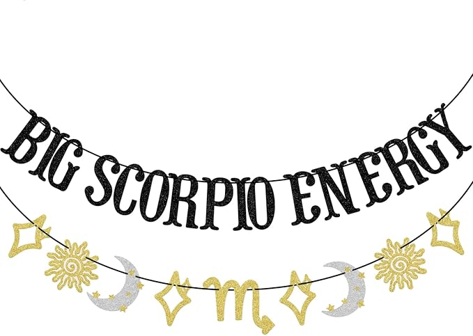 Scorpio Energy Banner - Zodiac Constellation Decor, October-November Birthday Banner, Black Glitter