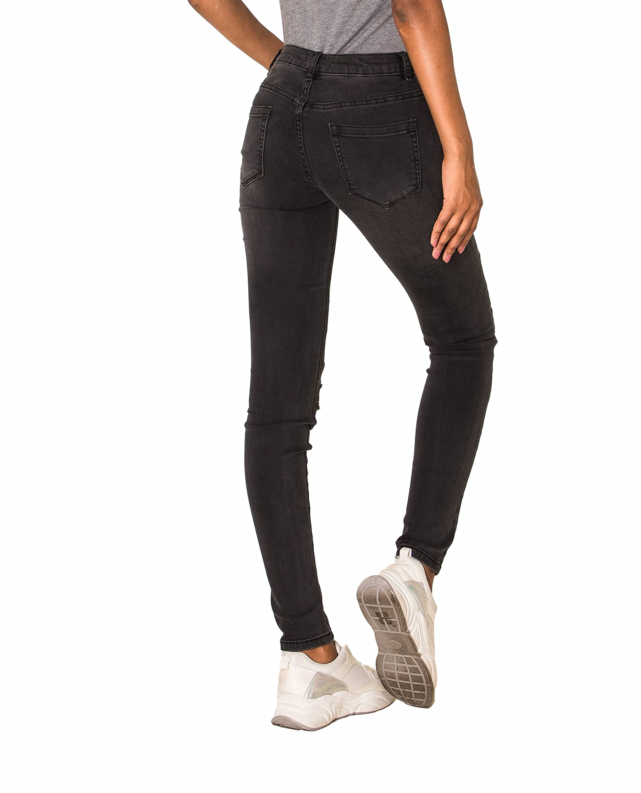 Nina Carter P100 Damen Skinny Fit Low Waist Jeanshosen mit Destroyed-Effekten Used-Look Jeans Waschungseffekt