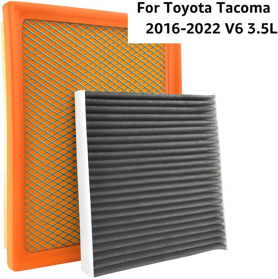 Engine & Cabin Air Filter Kit CA11895 17801-0P100 CF10374 87139-YZZ09 Replacement Fits for Toyota Tacoma 2016-2022 V6 3.5L Sequoia Tundra OEM Fit Carbon Fiber