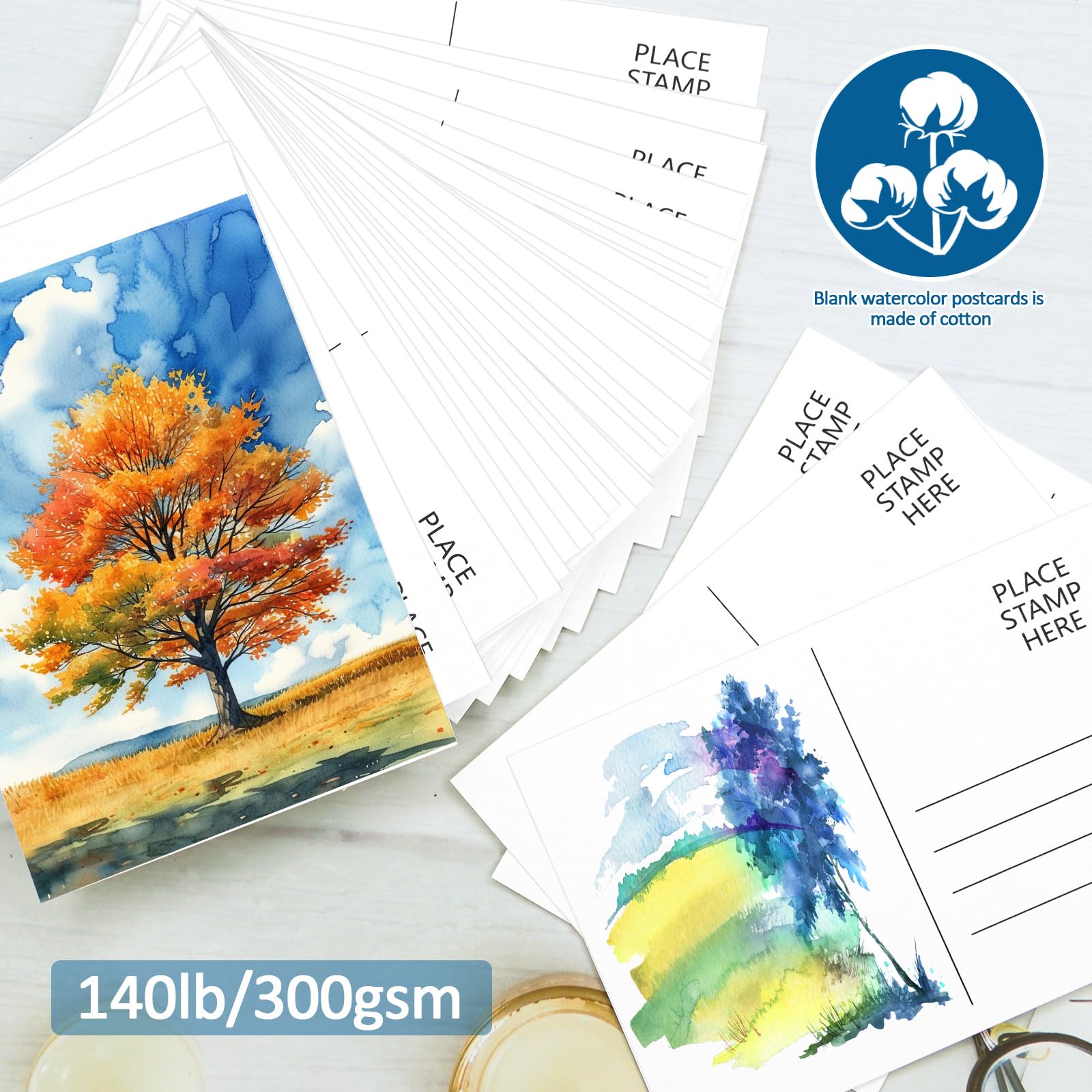CXIIPOL Aquarellpapier-Postkarten, 300 g/m², 100 % Baumwolle, blanko, Postkarten zum Bemalen von Geschenkkarten, 100 Stück