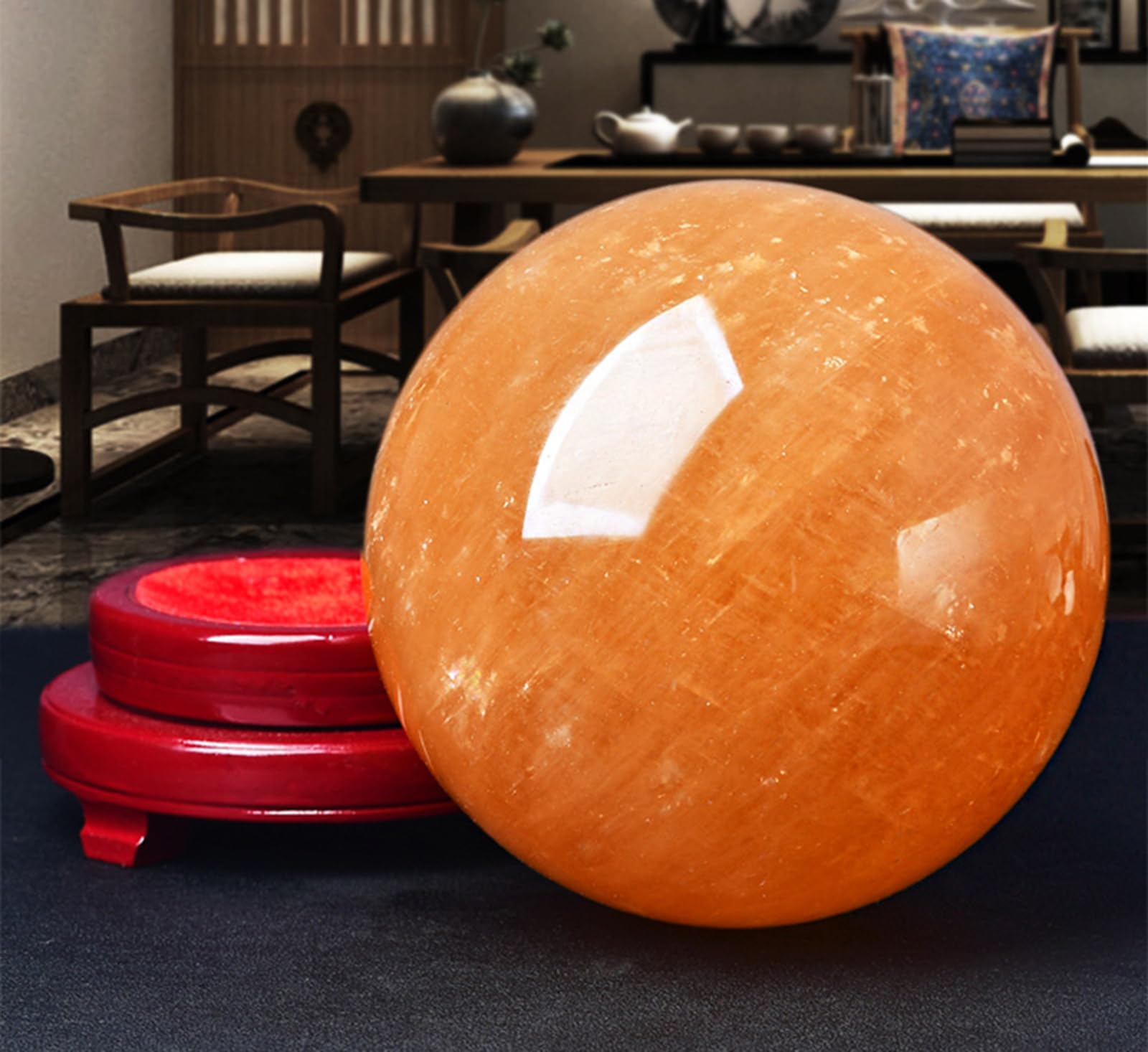 Sfera di Cristallo di citrino Naturale + Supporto - Scultura di Cristallo con Sfera di Pietra preziosa - Cristallo Feng Shui per ricchezza e Successo,7.87in