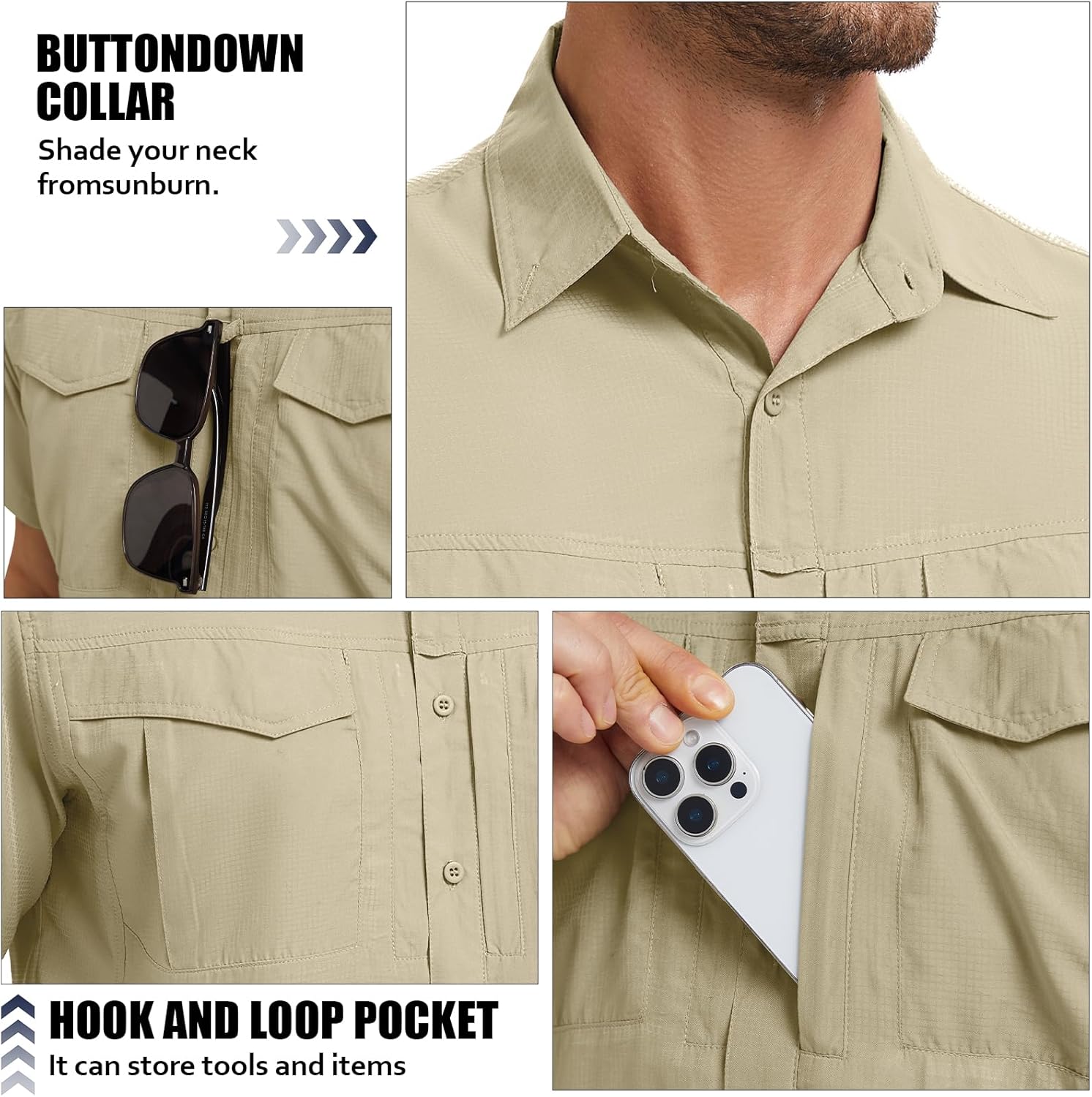 Men's Safari Hiking Fishing UPF 50+ UV Short Sleeve Button Shirt Lightweight Cooling Quick Dry Outdoor Sun Protection Shirts - Image 4
