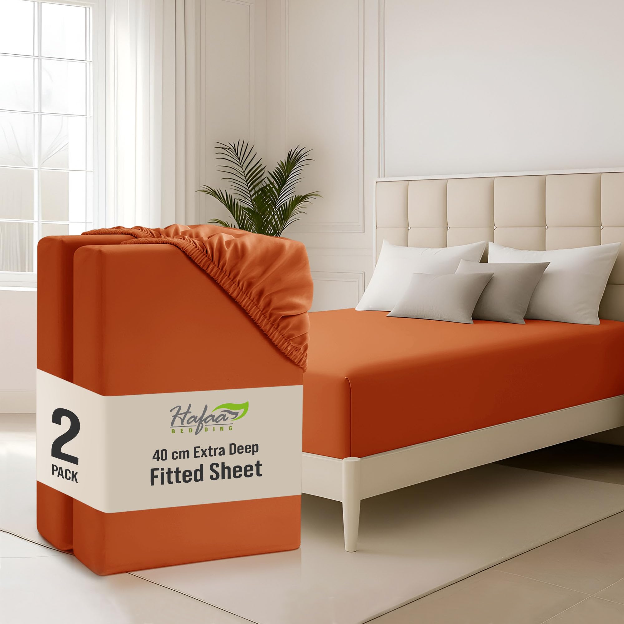 Hafaa Single Fitted Sheets 2 Pack 40Cm Deep Pocket 16 Inch Rust Bed Sheets Hotel Quality Soft Brushed Microfiber Fabric Breathable Shrinkage Fade Resistant Bedsheets