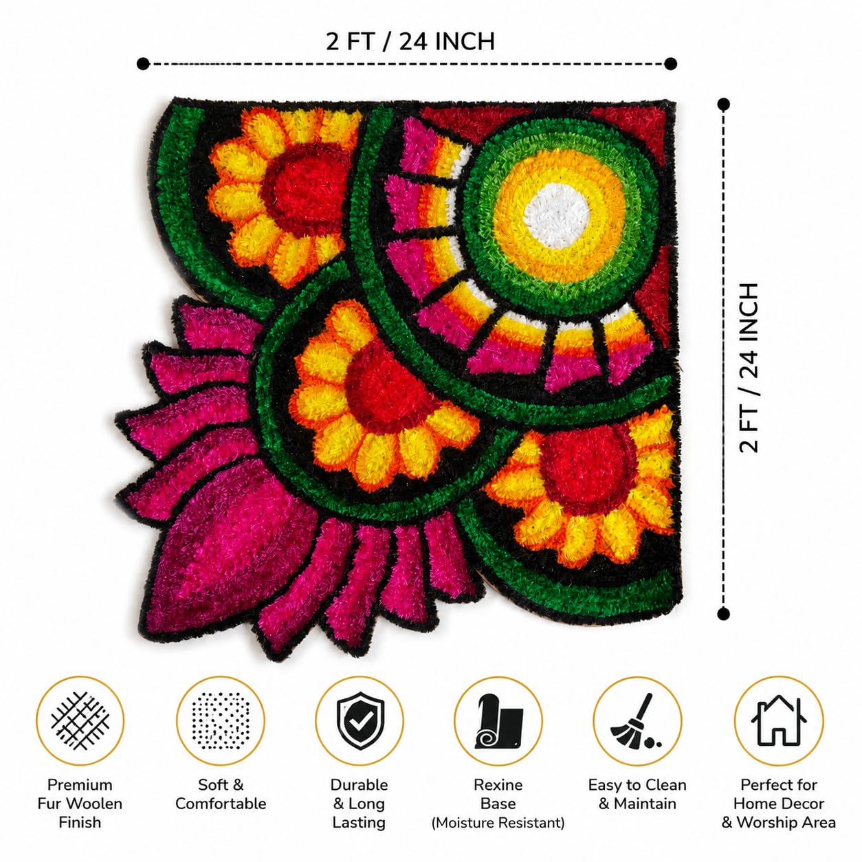 Utsav Rangoli Mat 2x2 Ft Multicolor | Washable Reusable Floo -2 Utsav Rangoli Mat 2x2 Ft Multicolor | Washable Reusable Floo -2