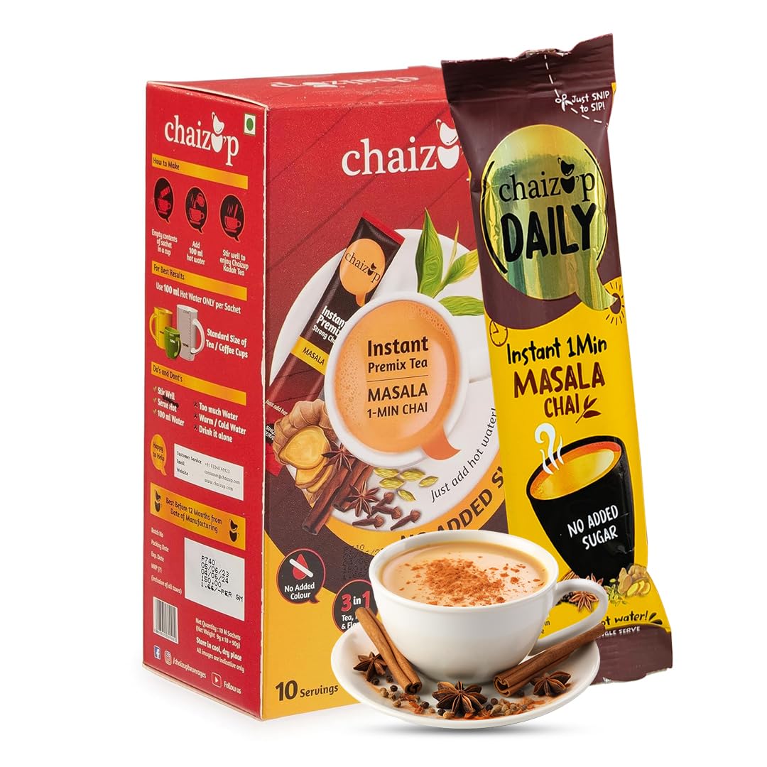 Chaizup Instant Masala Tea Premix, NO SUGAR, 90 Gm, 10 Sachets of 9gm Each Premix Tea Instant Premix Masala Tea (B0C8JPMY95) Amazon Price History, Amazon Price Tracker