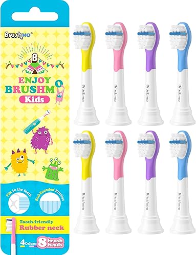 Brushmo Cabezales de repuesto para cepillos de dientes compatibles con Philips Sonicare para niños 3+ HX6032, HX6042, tamaño compacto, paquete de 8