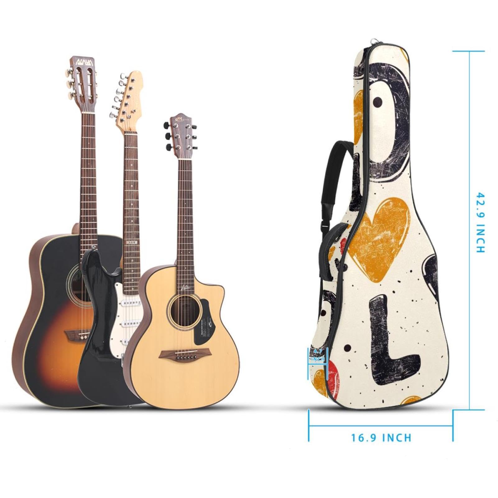 Colorful Love Heart Akustikgitarrentasche mit verstellbarem Schultergurt, Gitarrentasche mit Rückenaufhänger, geeignet für E-Gitarren, Bassgitarren, klassische Gitarren, Ukulele, Buntes Liebesherz,