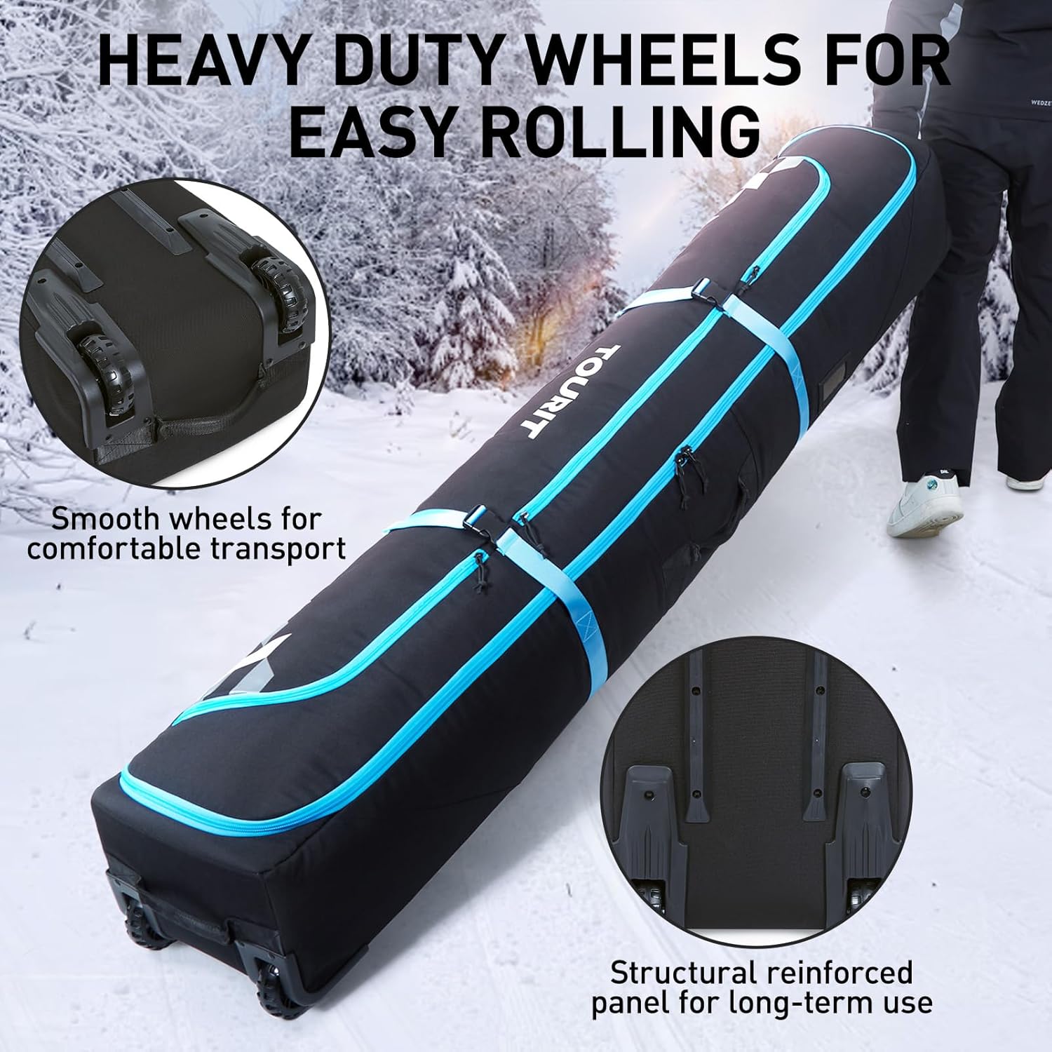 TOURIT Rolling Ski Bag and Ski Boot Bag Combo, Padded Snowboard Bag with Wheels for Air Travel, Holds 2 Pairs of Skis (195cm) thumbnail
