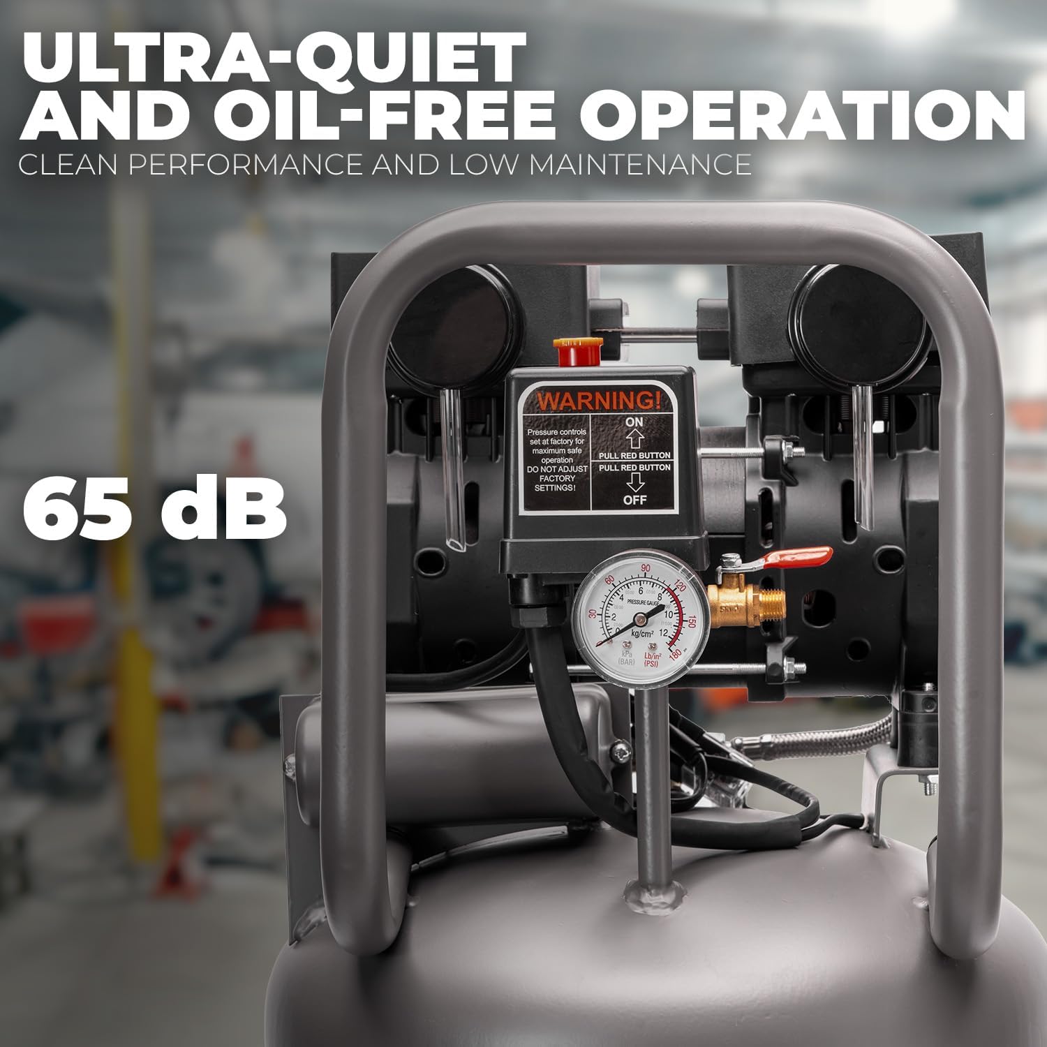 XtremepowerUS 13-Gallon Air Compressor, 2HP 1450W, 4.9CFM@90PSI, Oil-Free Quiet Tank, 65dB Low Noise, Portable with Wheels, Max 116PSI - Image 4