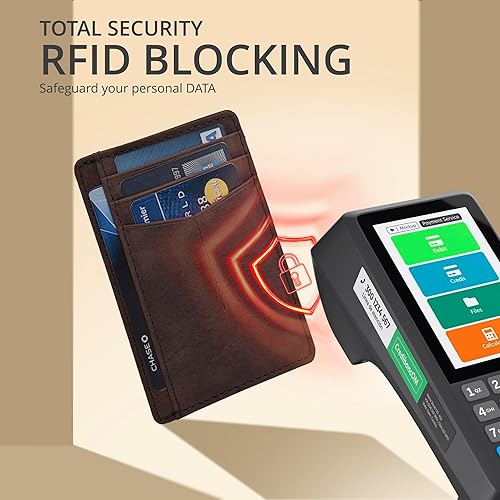 Vista 102 de Oak Leathers Leather Slim Minimalist Wallet for Men & Women RFID Front Pocket Leather Card Holder Wallets