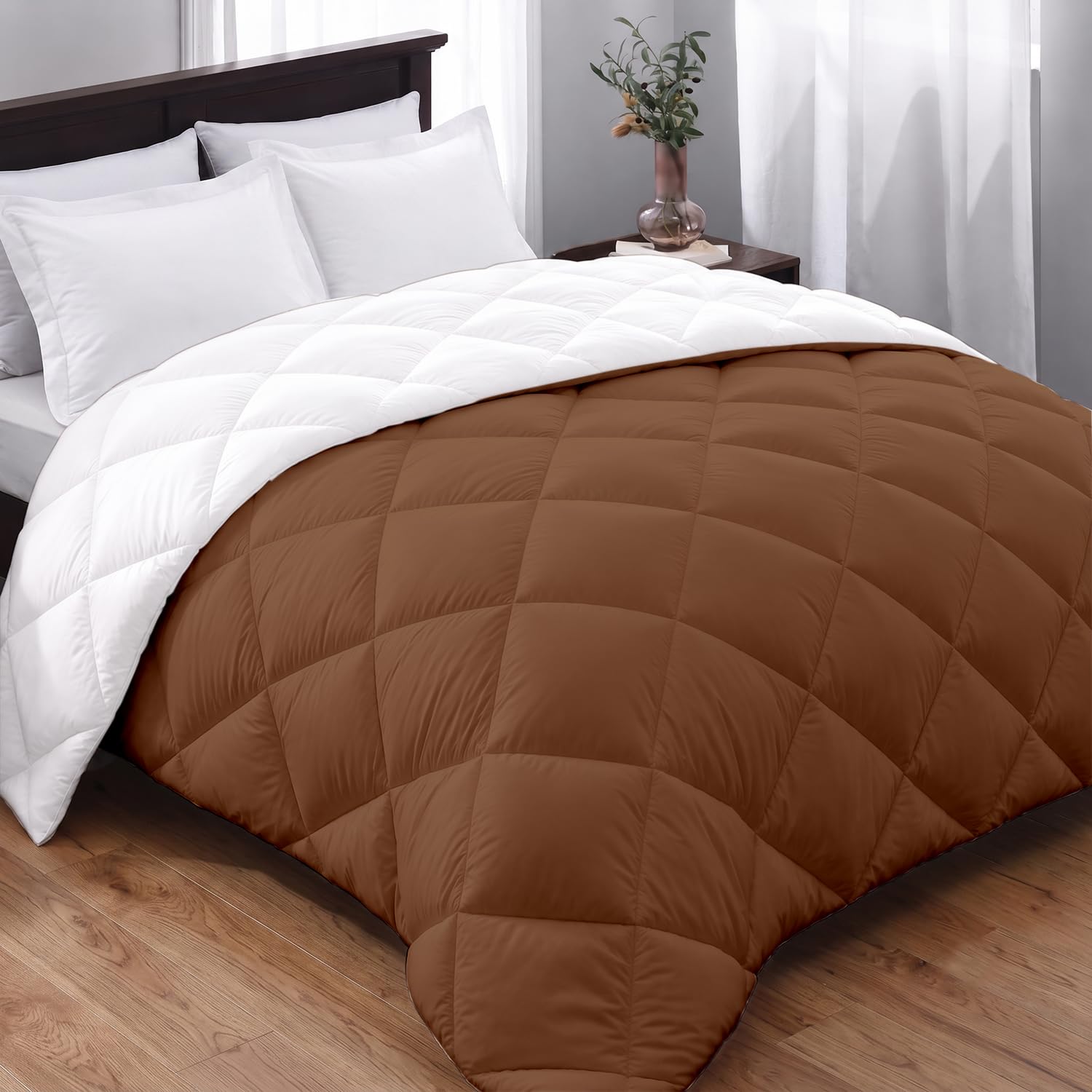 AYKA Reversible Comforter 220 GSM Microfiber Reversible AC Comforter/Blanket for Winter/Quilt/Duvets for Queen Size Single Bed Comforter (60 * 90, Brown & White)| TC - 220-image-49